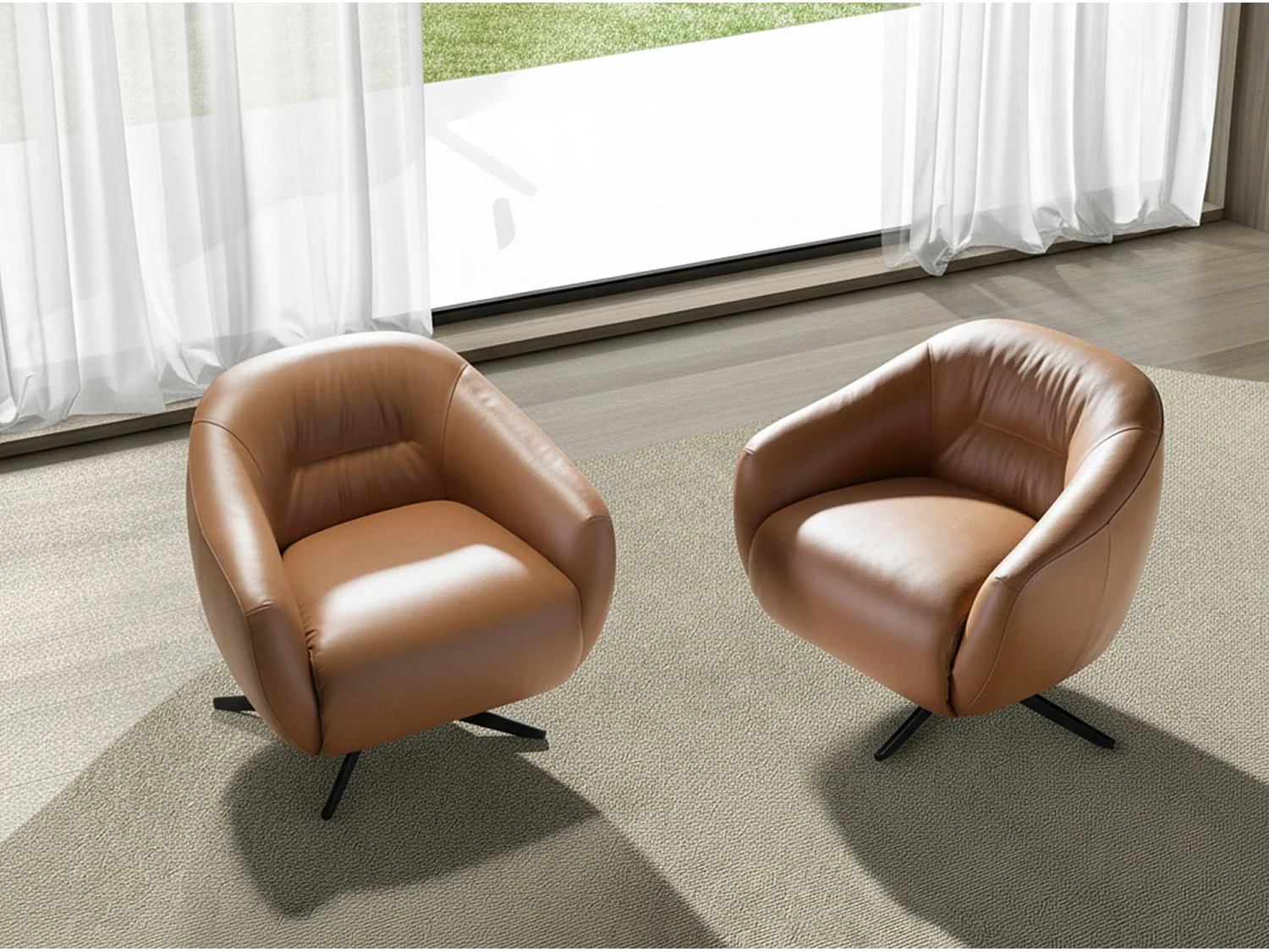 Drehsessel aus braunem Leder 5183 ANGEL CERDA