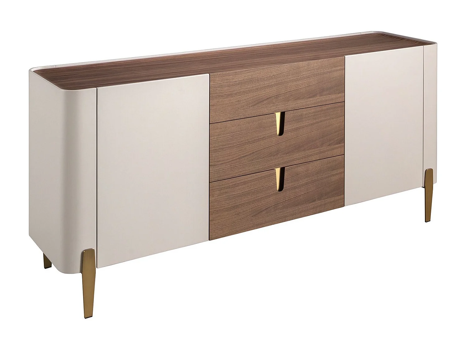 Sideboard Nussbaum, beige, vergoldeter polierter Stahl und Nussbaumplatte 3274 ANGEL CERDA