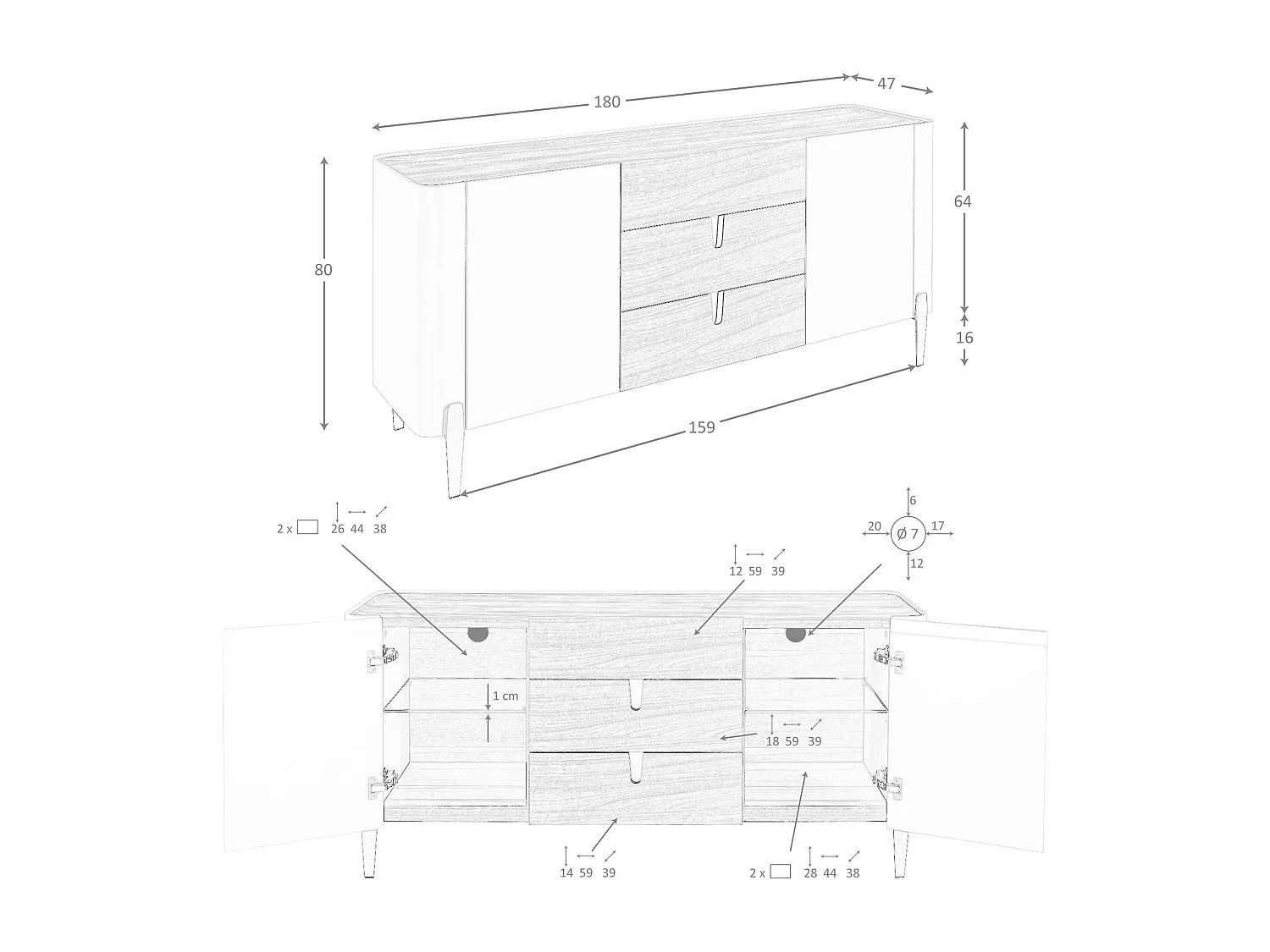 Sideboard Nussbaum, beige, vergoldeter polierter Stahl und Nussbaumplatte 3274 ANGEL CERDA