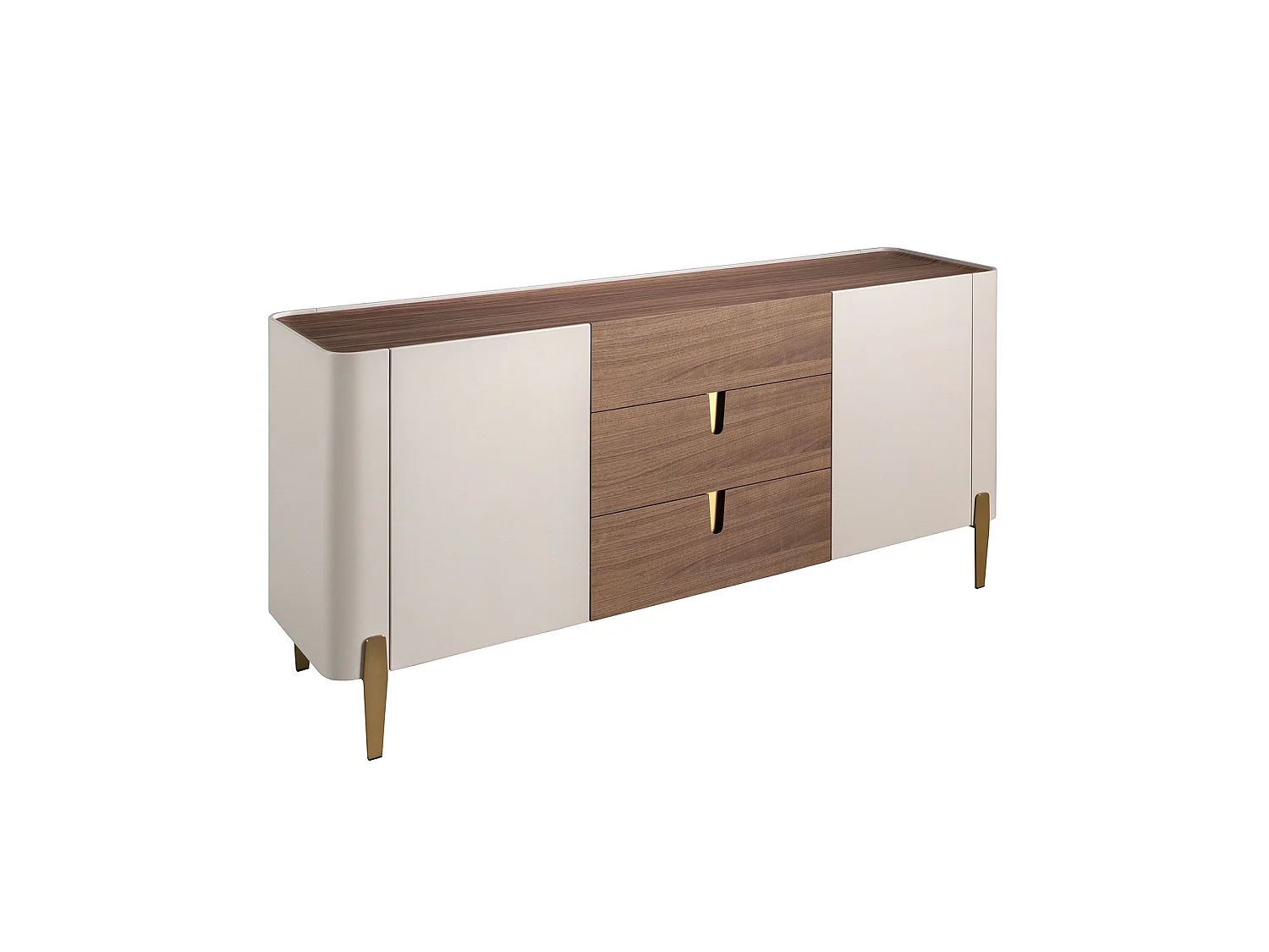 Buffet en noyer, beige, acier poli doré et plateau en noyer 3274 ANGEL CERDA