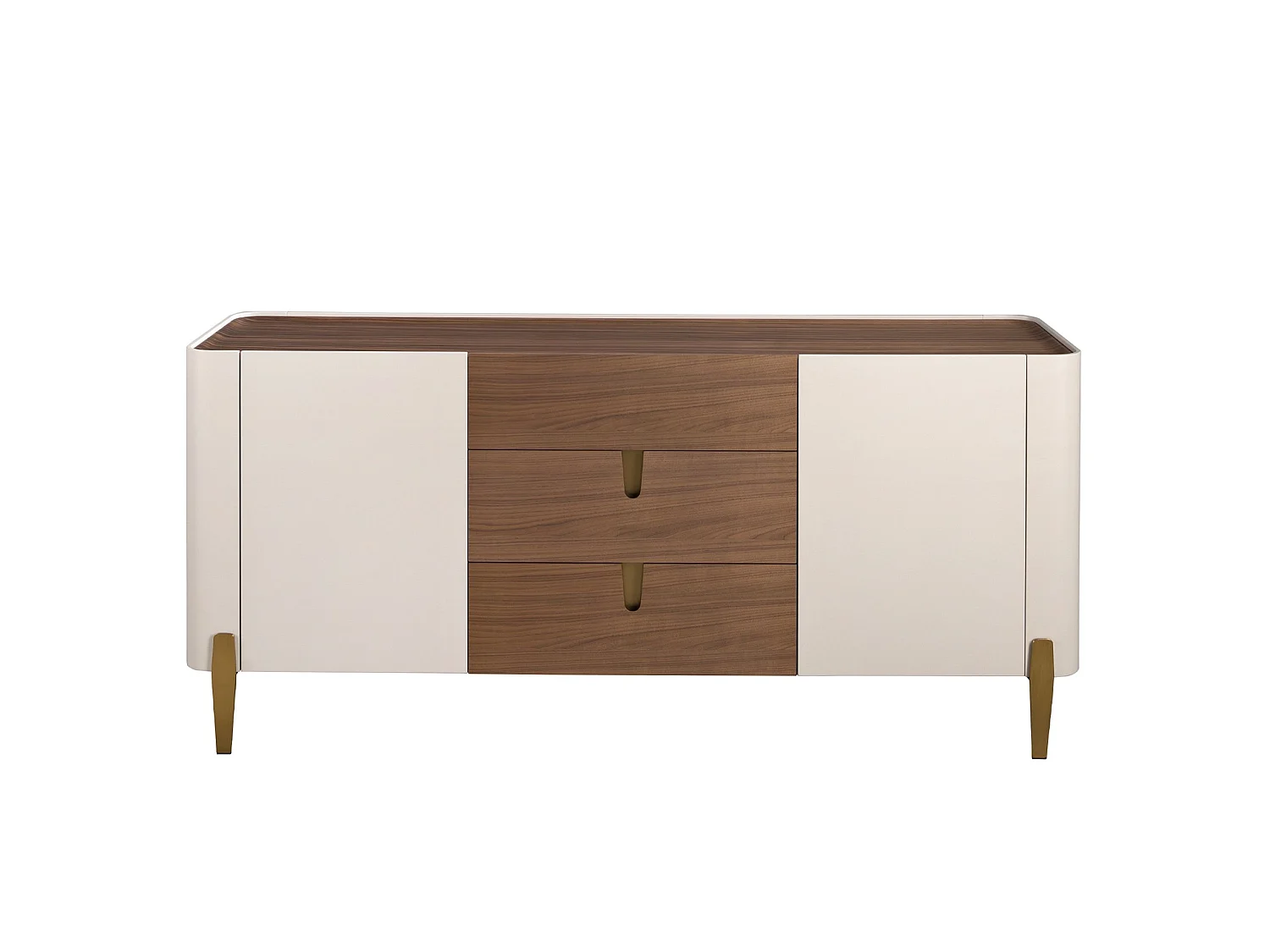 Buffet en noyer, beige, acier poli doré et plateau en noyer 3274 ANGEL CERDA