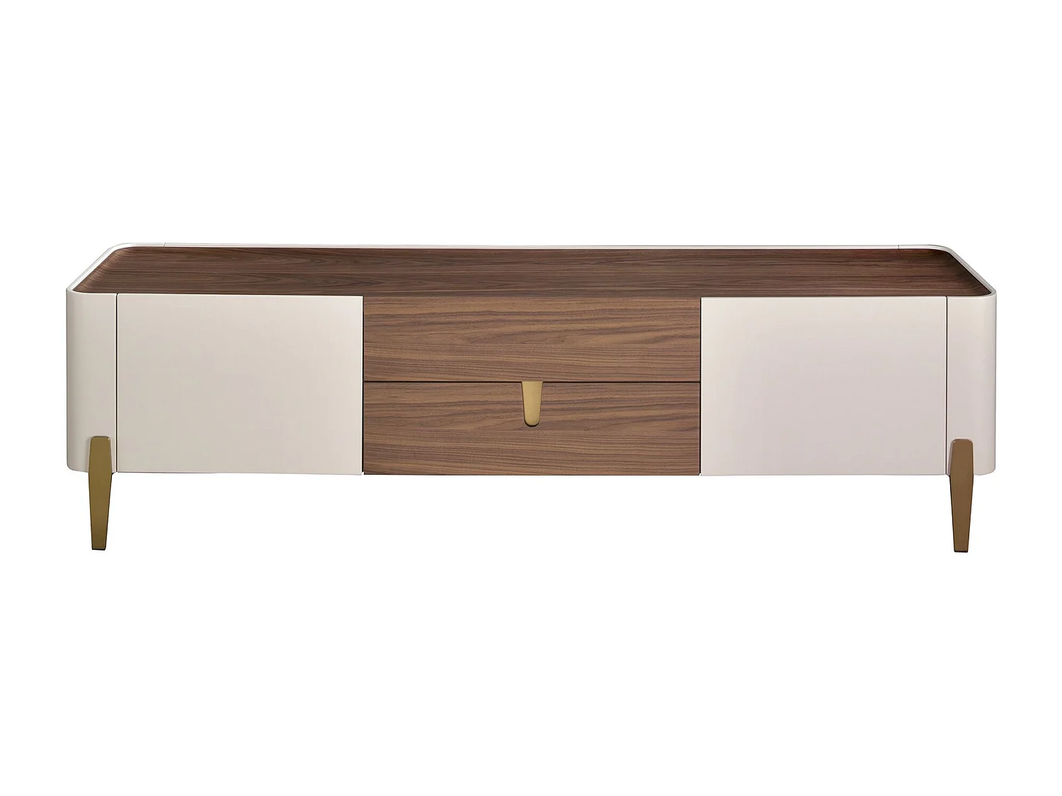 Meuble TV en bois beige, acier poli doré et plateau en noyer 3275 ANGEL CERDA