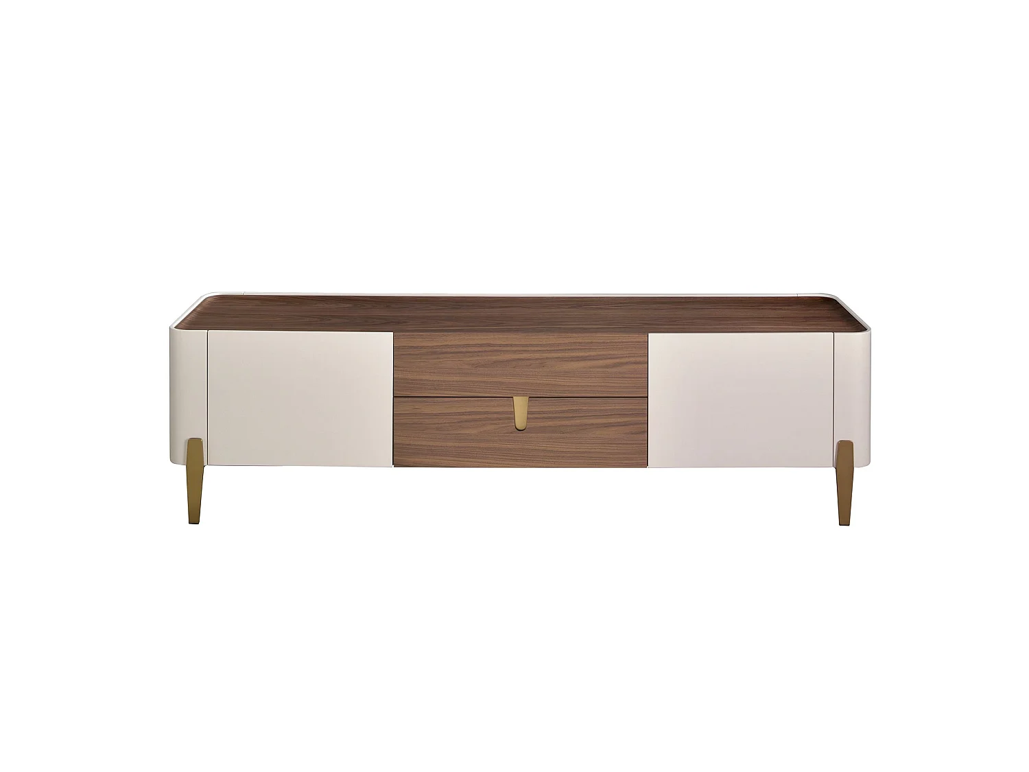 Meuble TV en bois beige, acier poli doré et plateau en noyer 3275 ANGEL CERDA