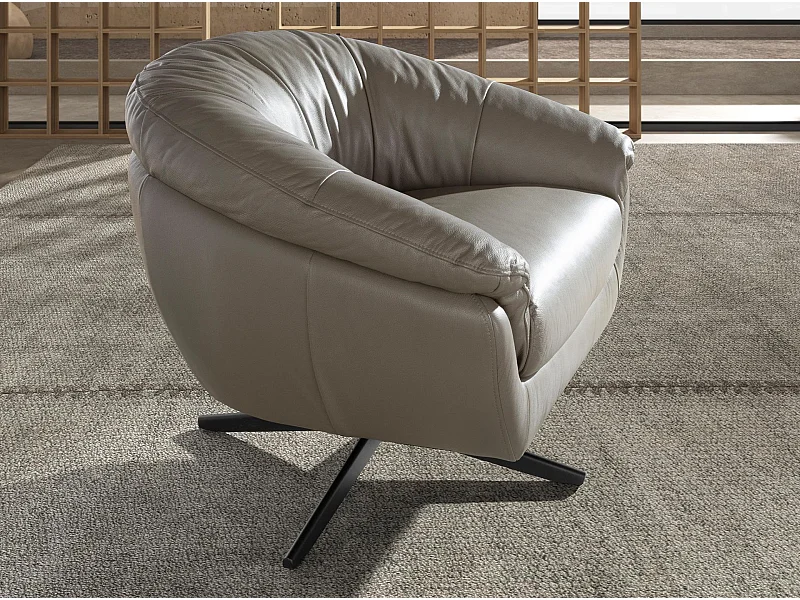 Poltrona girevole in pelle grigia