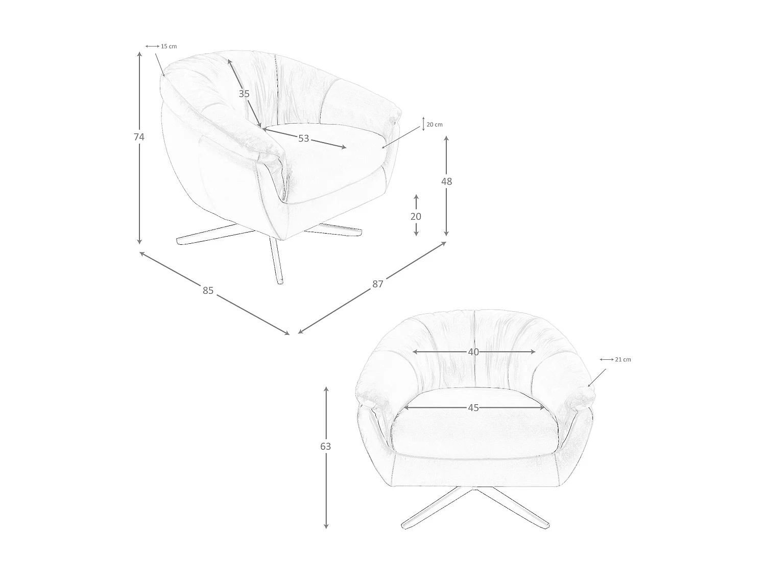 Fauteuil pivotant en cuir gris 5138 ANGEL CERDA