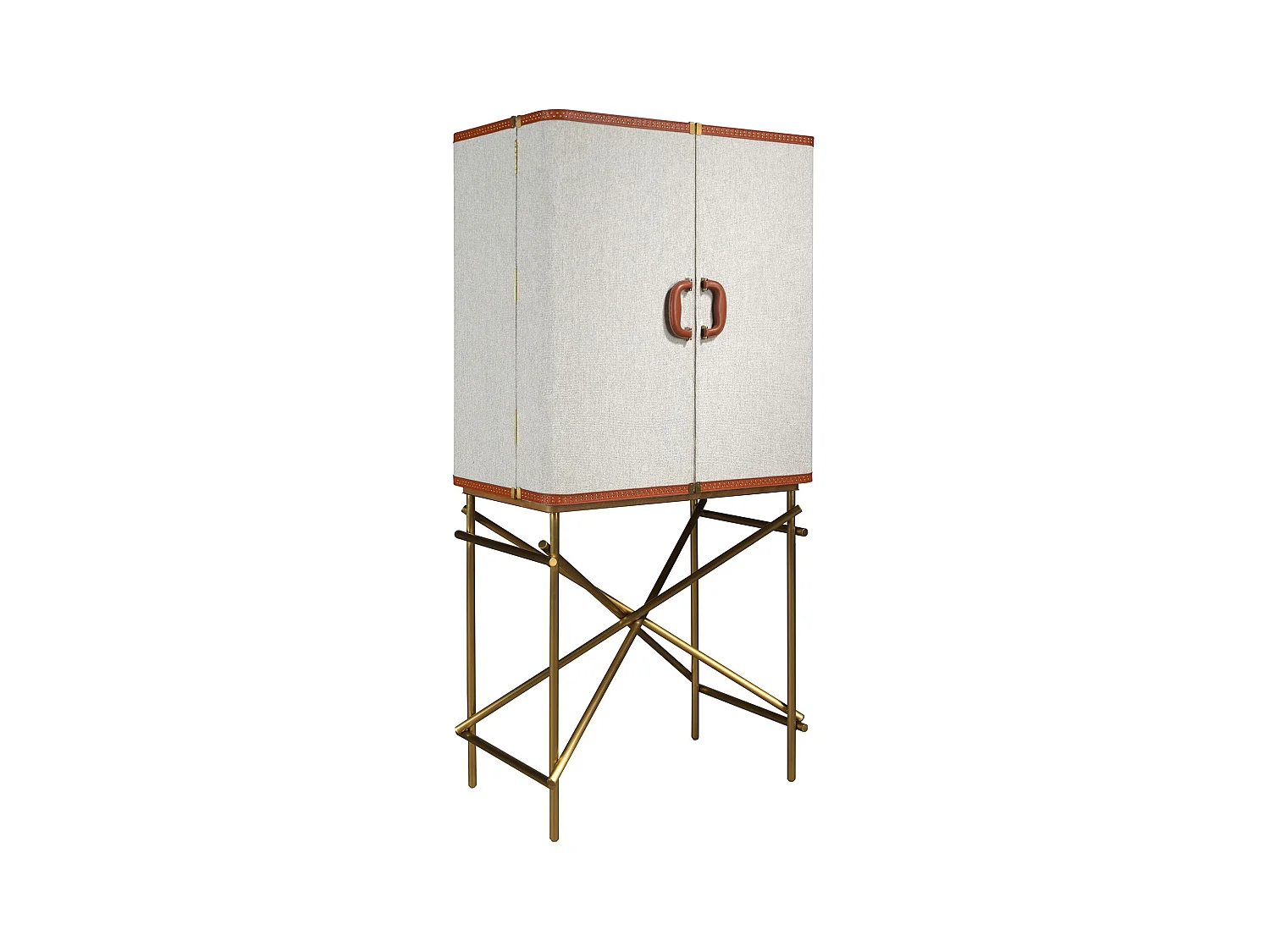 Großes Sideboard, Stoff, Nussbaum und goldfarbener polierter Stahl 3272 ANGEL CERDA