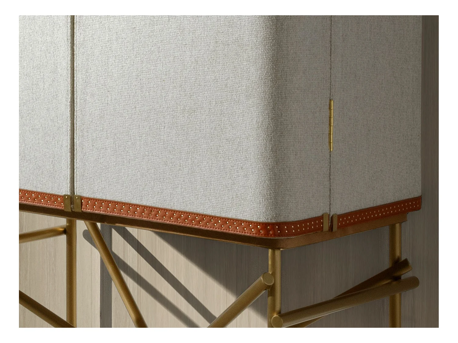 Großes Sideboard, Stoff, Nussbaum und goldfarbener polierter Stahl 3272 ANGEL CERDA