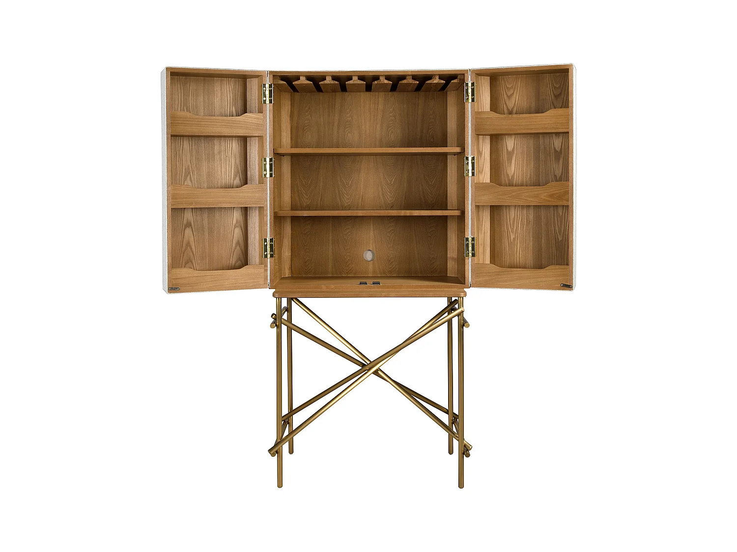 Großes Sideboard, Stoff, Nussbaum und goldfarbener polierter Stahl 3272 ANGEL CERDA