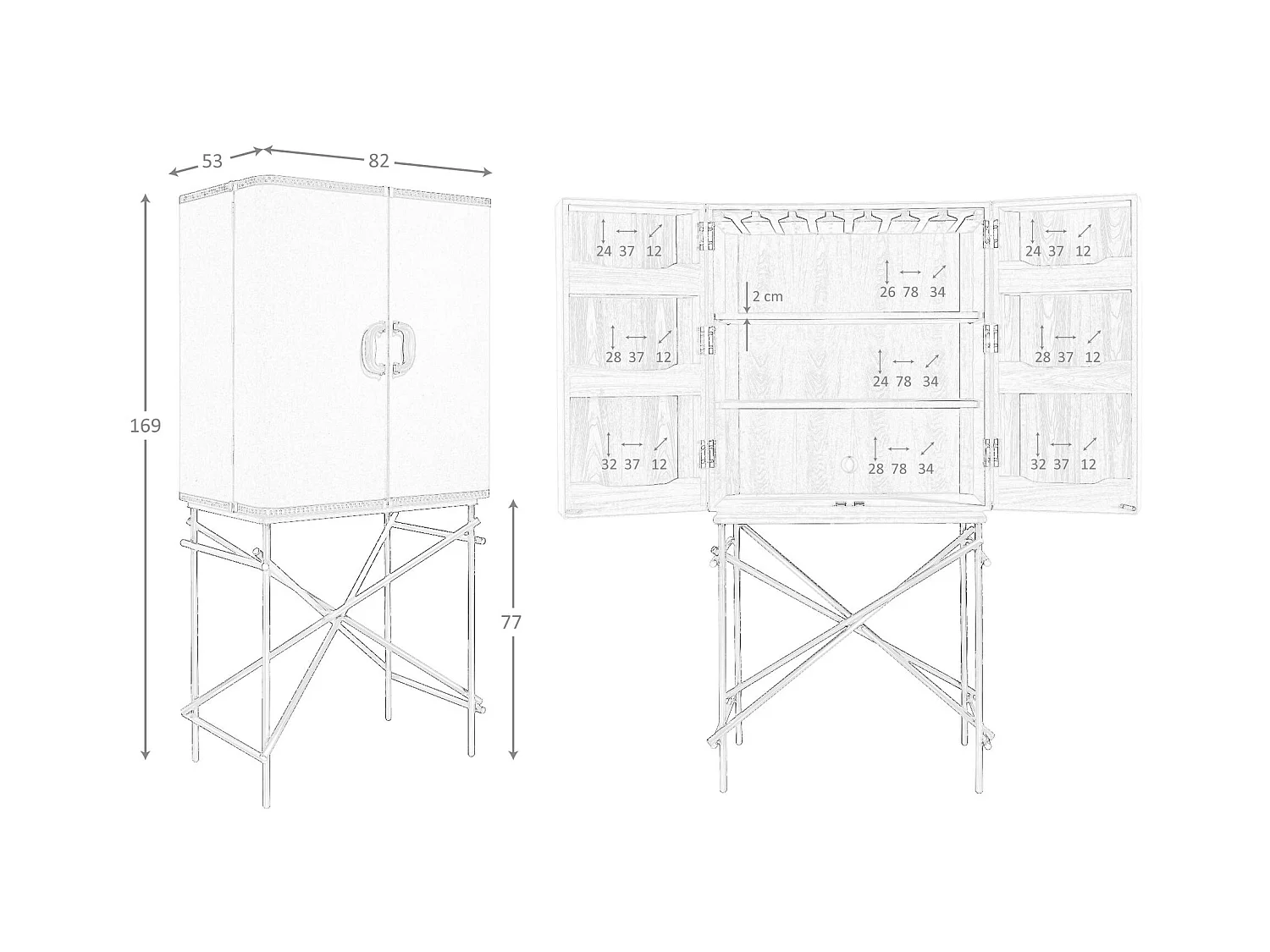 Großes Sideboard, Stoff, Nussbaum und goldfarbener polierter Stahl 3272 ANGEL CERDA