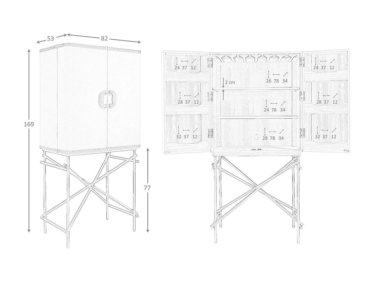 Wysoki kredens, tkanina, orzech i złota polerowana stal 3272 ANGEL CERDA