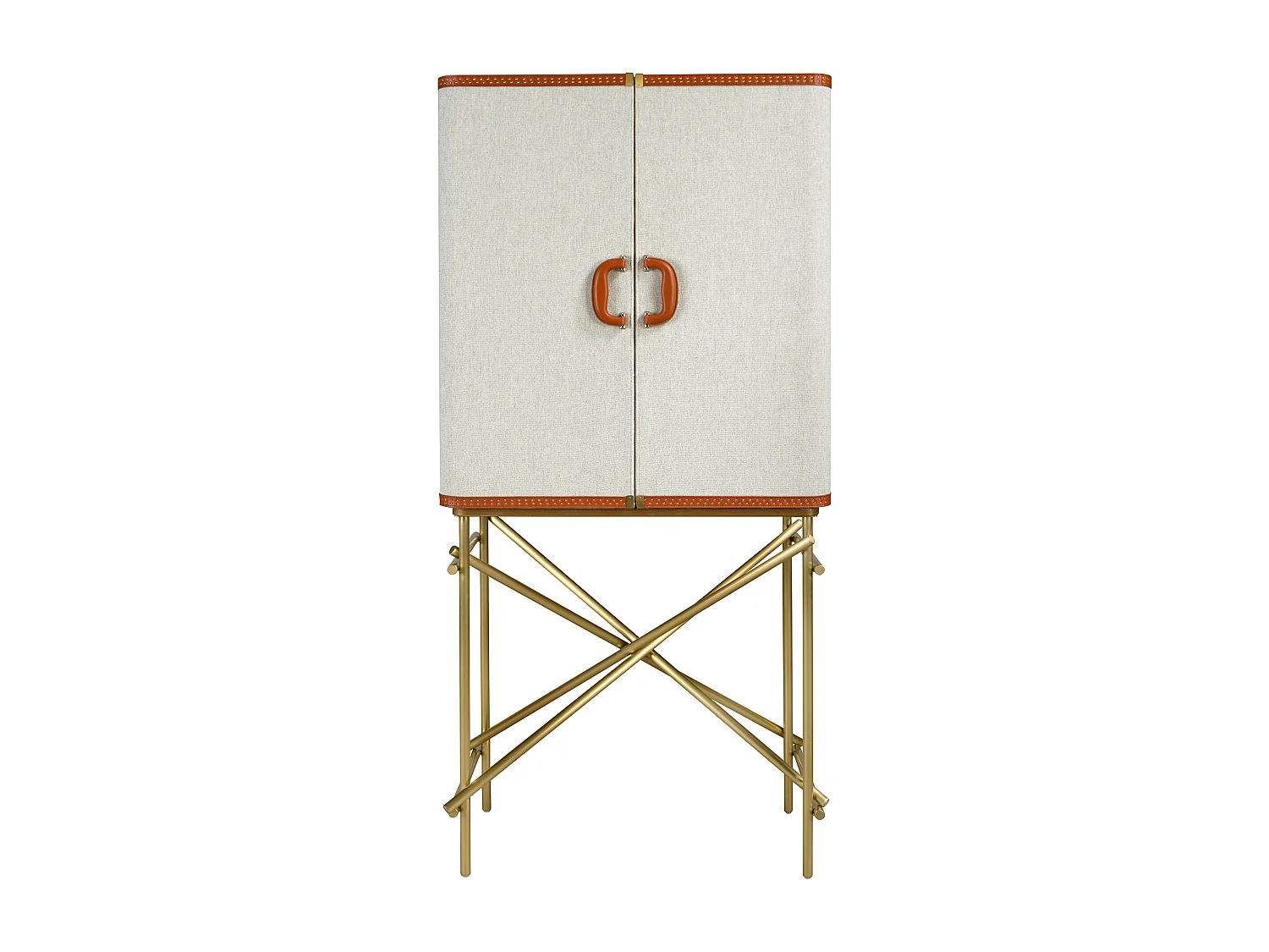 Großes Sideboard, Stoff, Nussbaum und goldfarbener polierter Stahl 3272 ANGEL CERDA