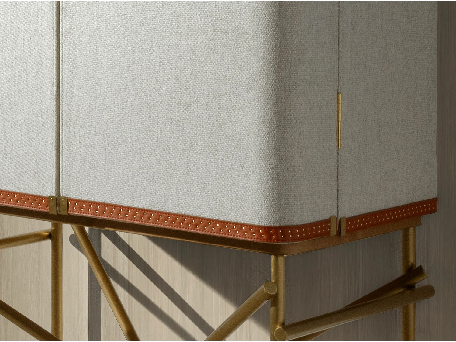 Großes Sideboard, Stoff, Nussbaum und goldfarbener polierter Stahl 3272 ANGEL CERDA