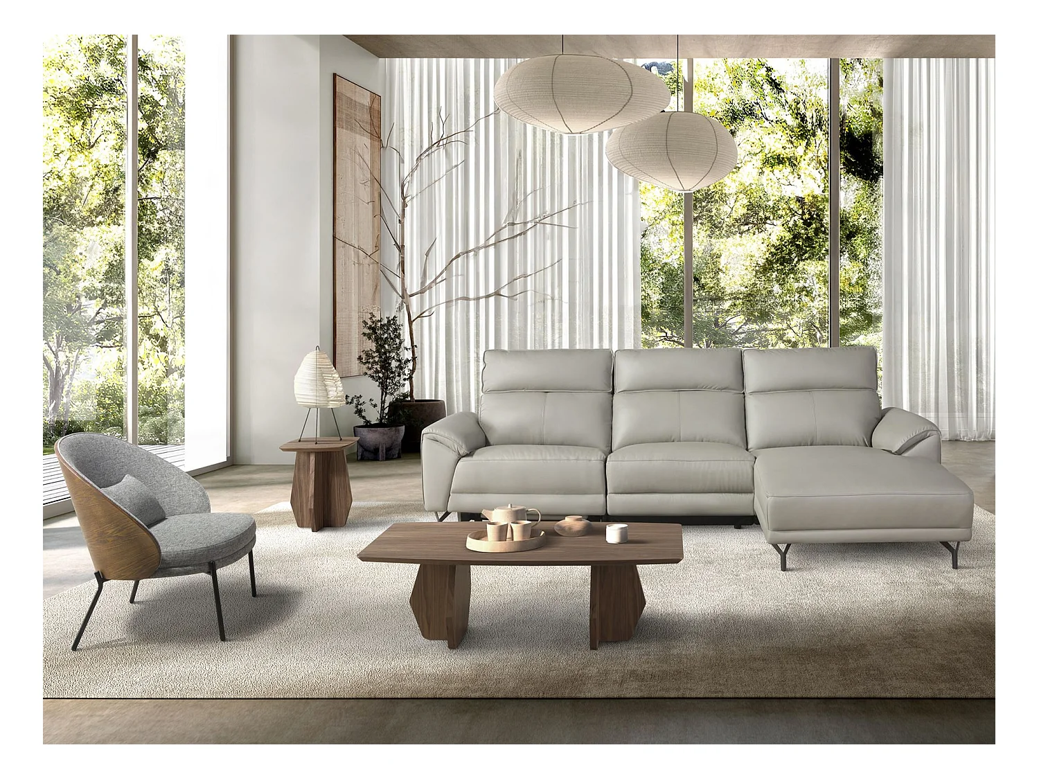 Sessel aus grauem und walnussfarbenem Stoff 5184 ANGEL CERDA