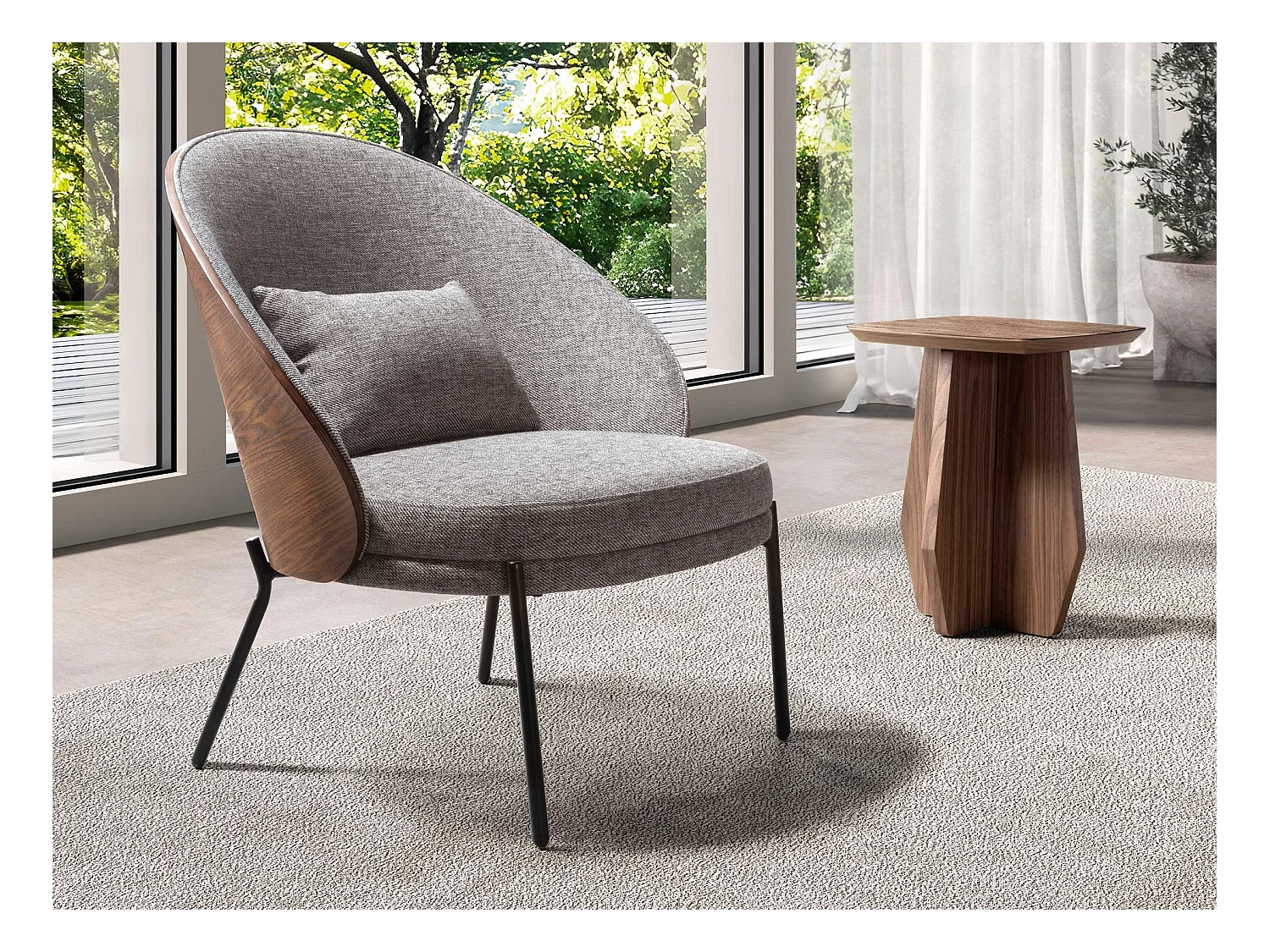 Sillón tela gris y nogal 5184 ANGEL CERDA