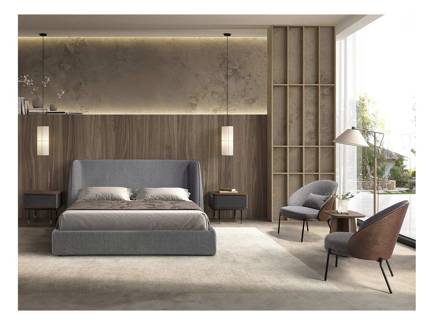 Sillón tela gris y nogal 5184 ANGEL CERDA