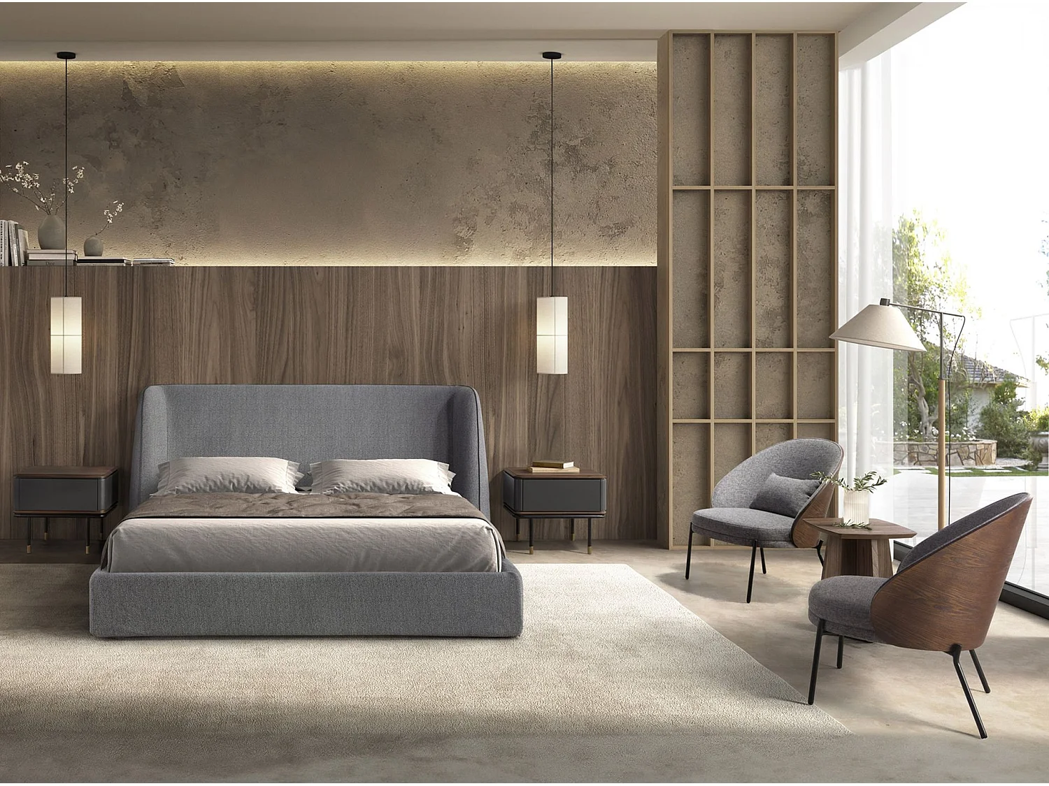 Fauteuil en tissu gris et noyer 5184 ANGEL CERDA