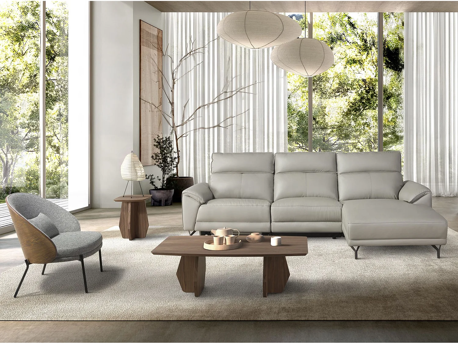 Sessel aus grauem und walnussfarbenem Stoff 5184 ANGEL CERDA
