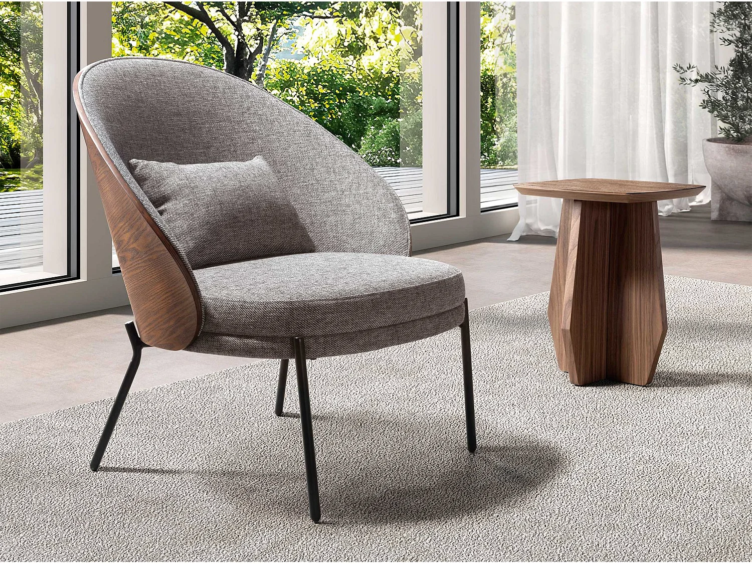 Sessel aus grauem und walnussfarbenem Stoff 5184 ANGEL CERDA