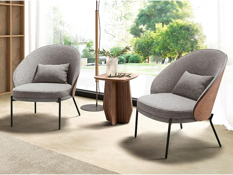 Sessel aus grauem und walnussfarbenem Stoff 5184 ANGEL CERDA