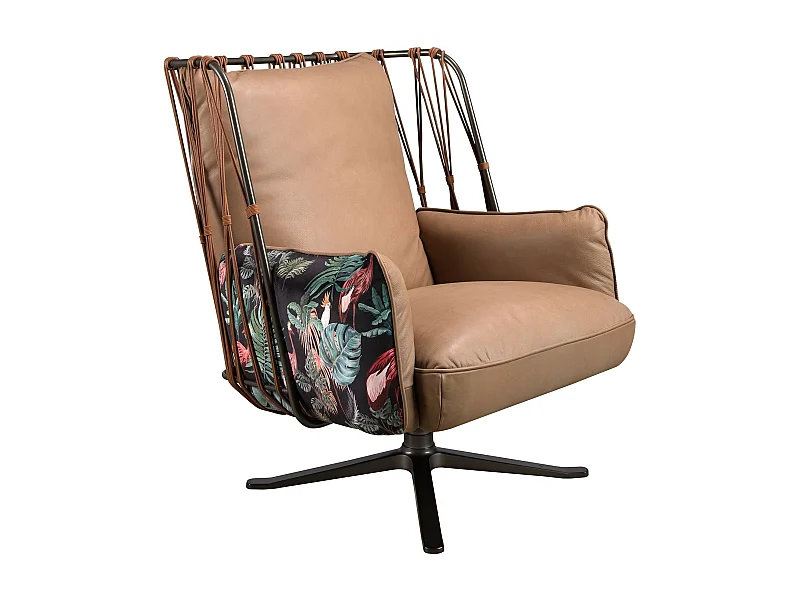 Poltrona girevole in pelle e tessuto marrone con stampa marrone 5168 ANGEL CERDA