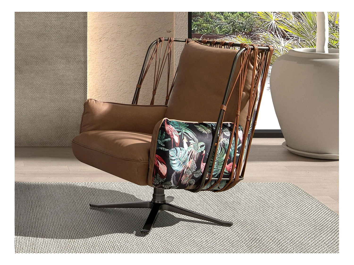 Drehsessel aus braunem Leder und Stoff mit braunem Druck 5168 ANGEL CERDA