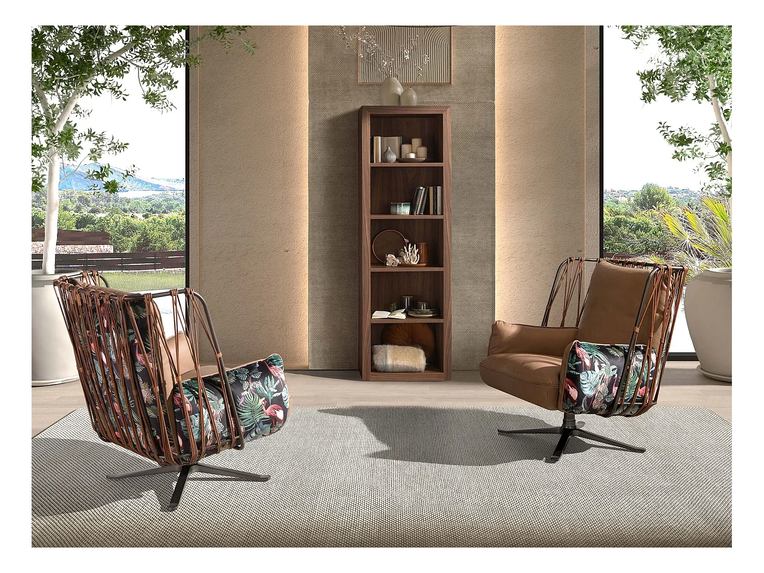 Drehsessel aus braunem Leder und Stoff mit braunem Druck 5168 ANGEL CERDA