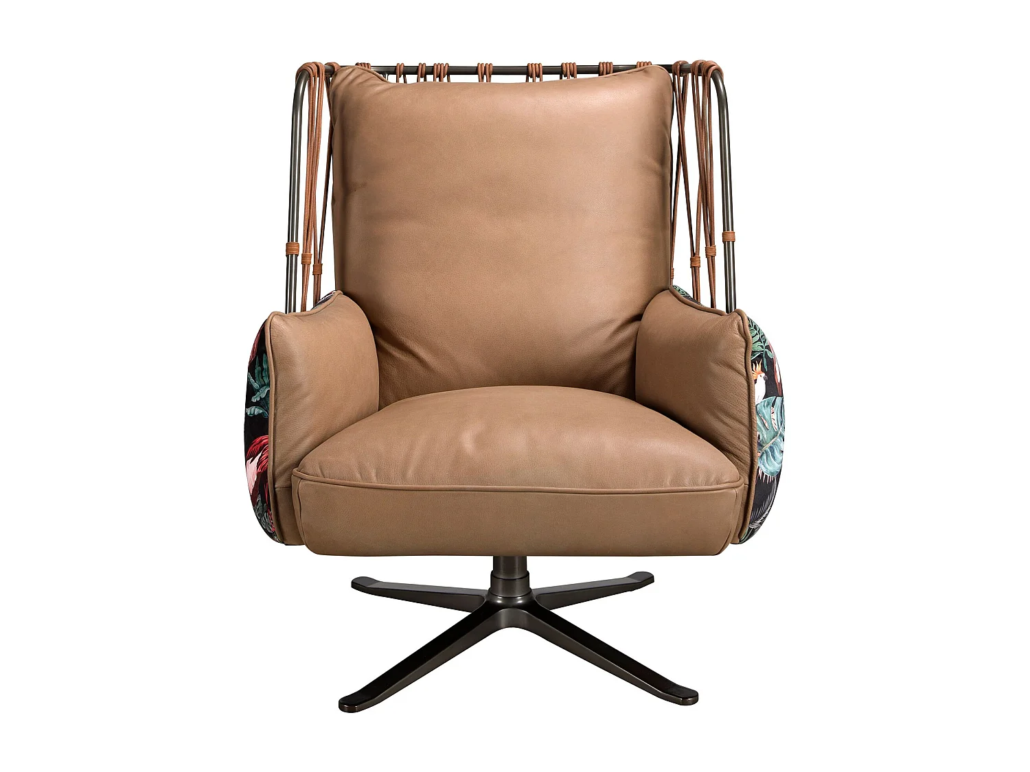 Fauteuil pivotant en cuir et tissu marron imprimé 5168 ANGEL CERDA