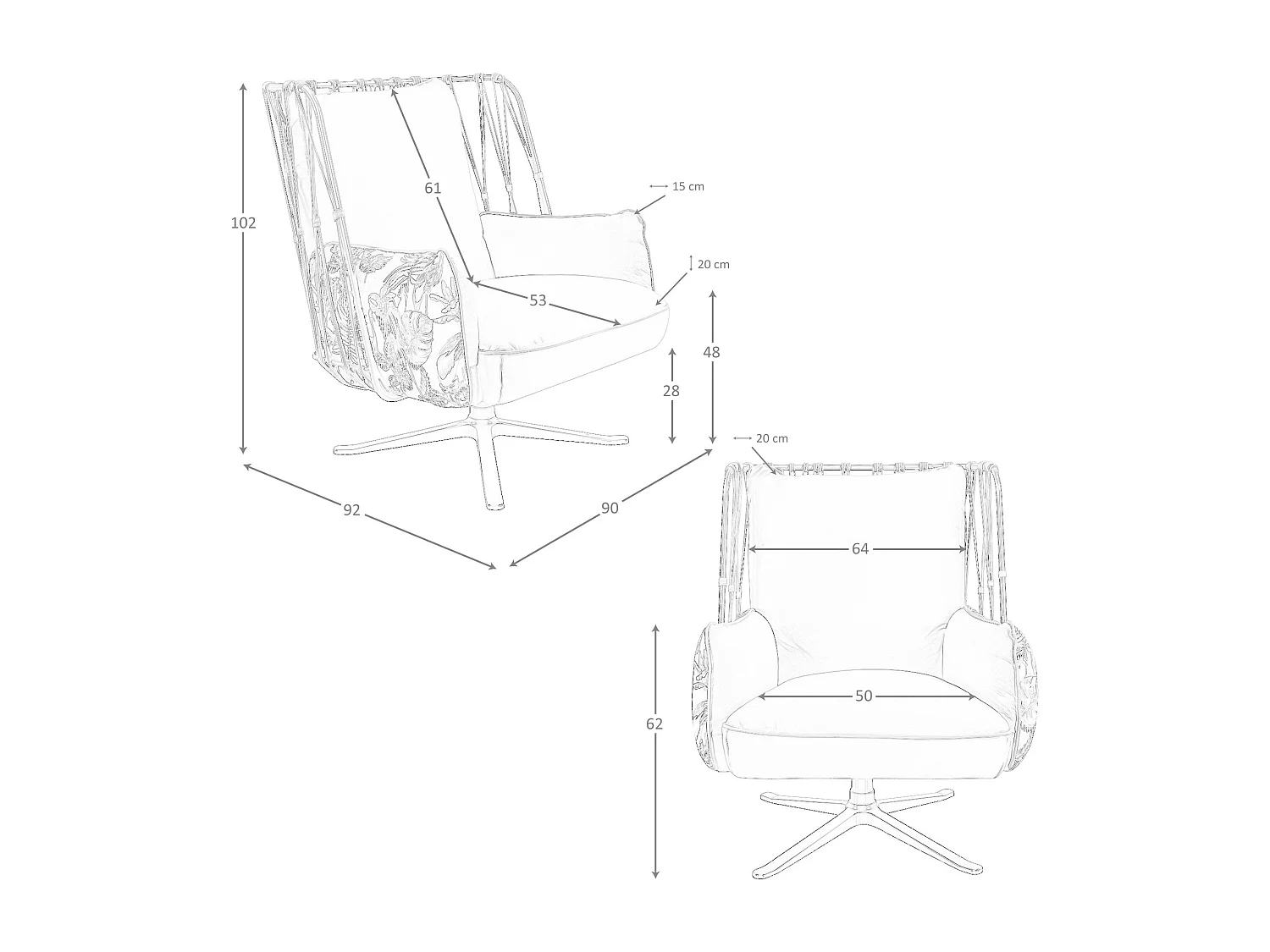 Fauteuil pivotant en cuir et tissu marron imprimé 5168 ANGEL CERDA