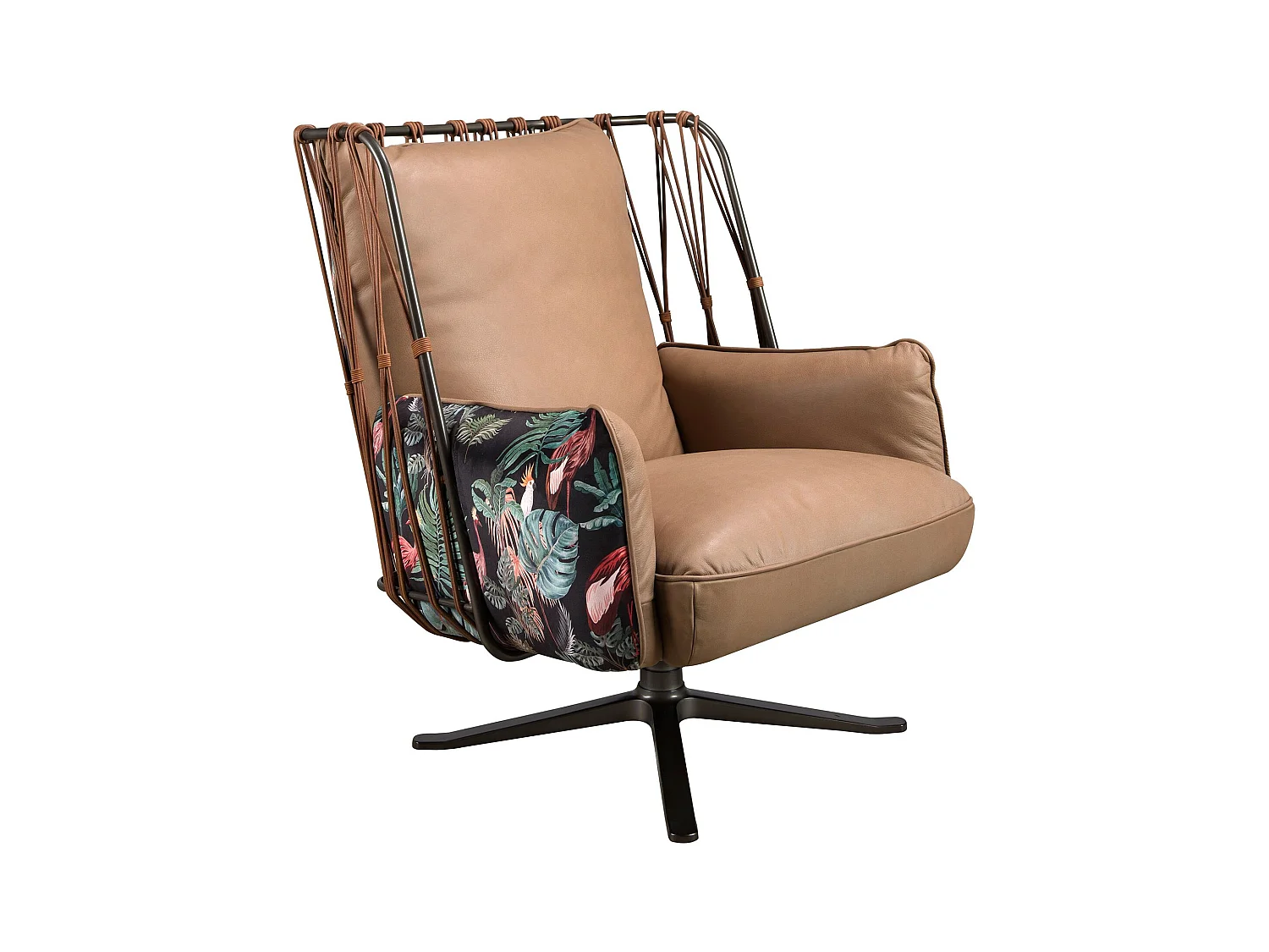 Fauteuil pivotant en cuir et tissu marron imprimé 5168 ANGEL CERDA