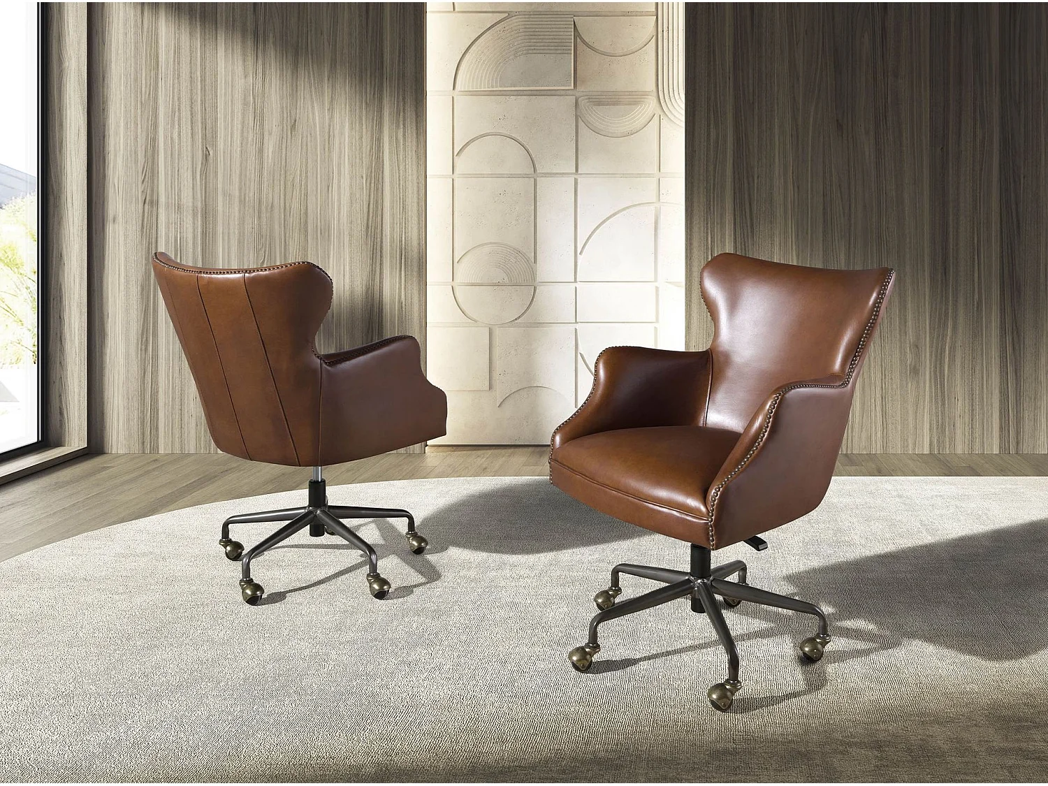 Fauteuil de bureau pivotant cuir marron foncé