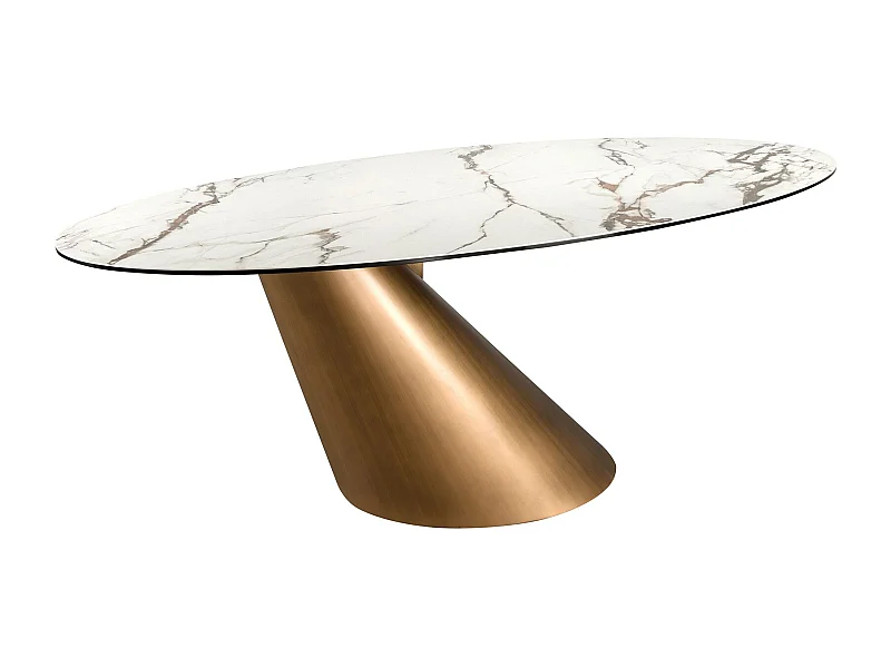 Ovale eettafel met porseleinmarmer en bronskleurig stalen onderstel 1160 ANGEL CERDA