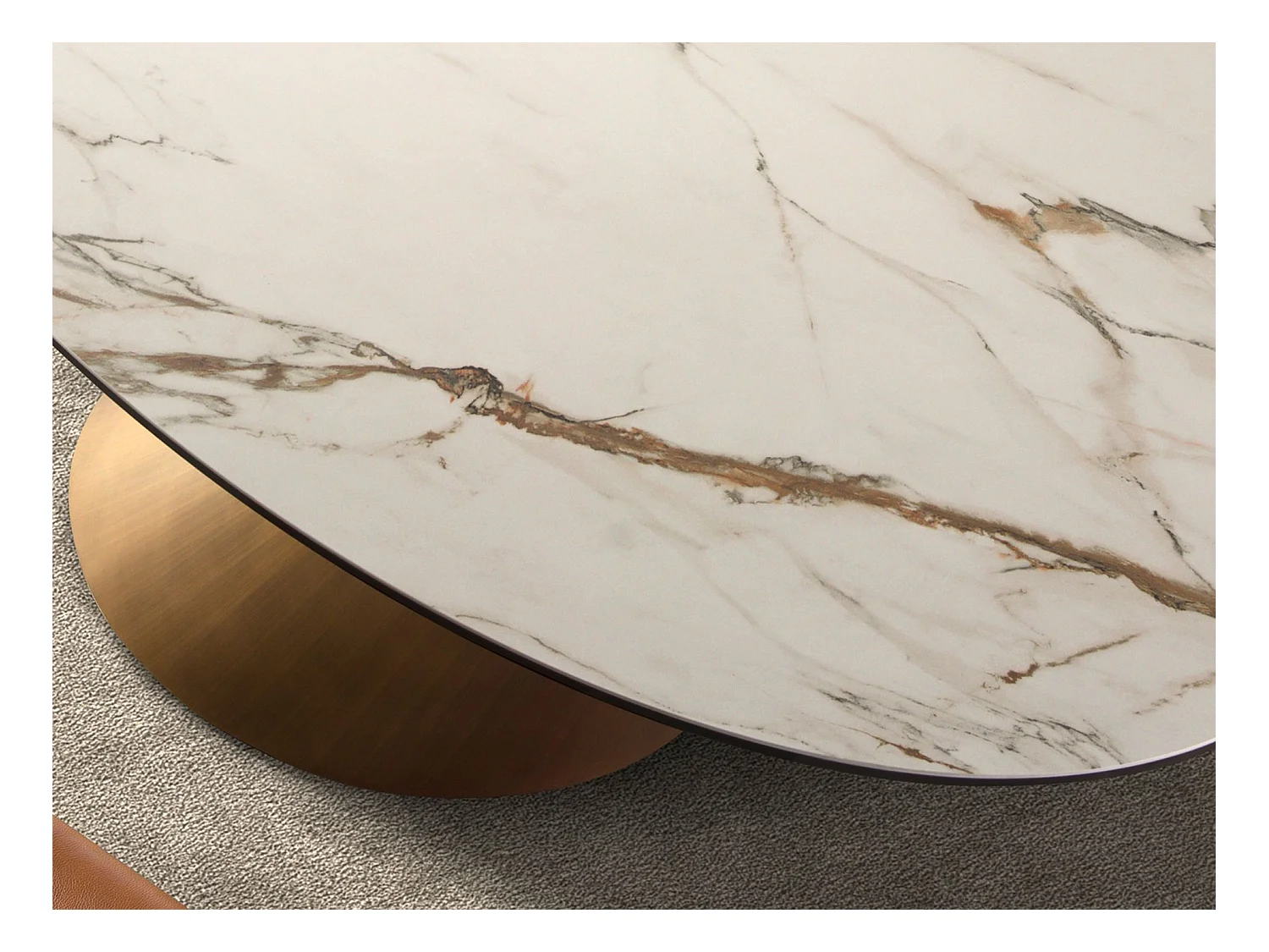 Table de salle à manger ovale en marbre de porcelaine et tonneau en acier couleur bronze 1160 ANGEL CERDA