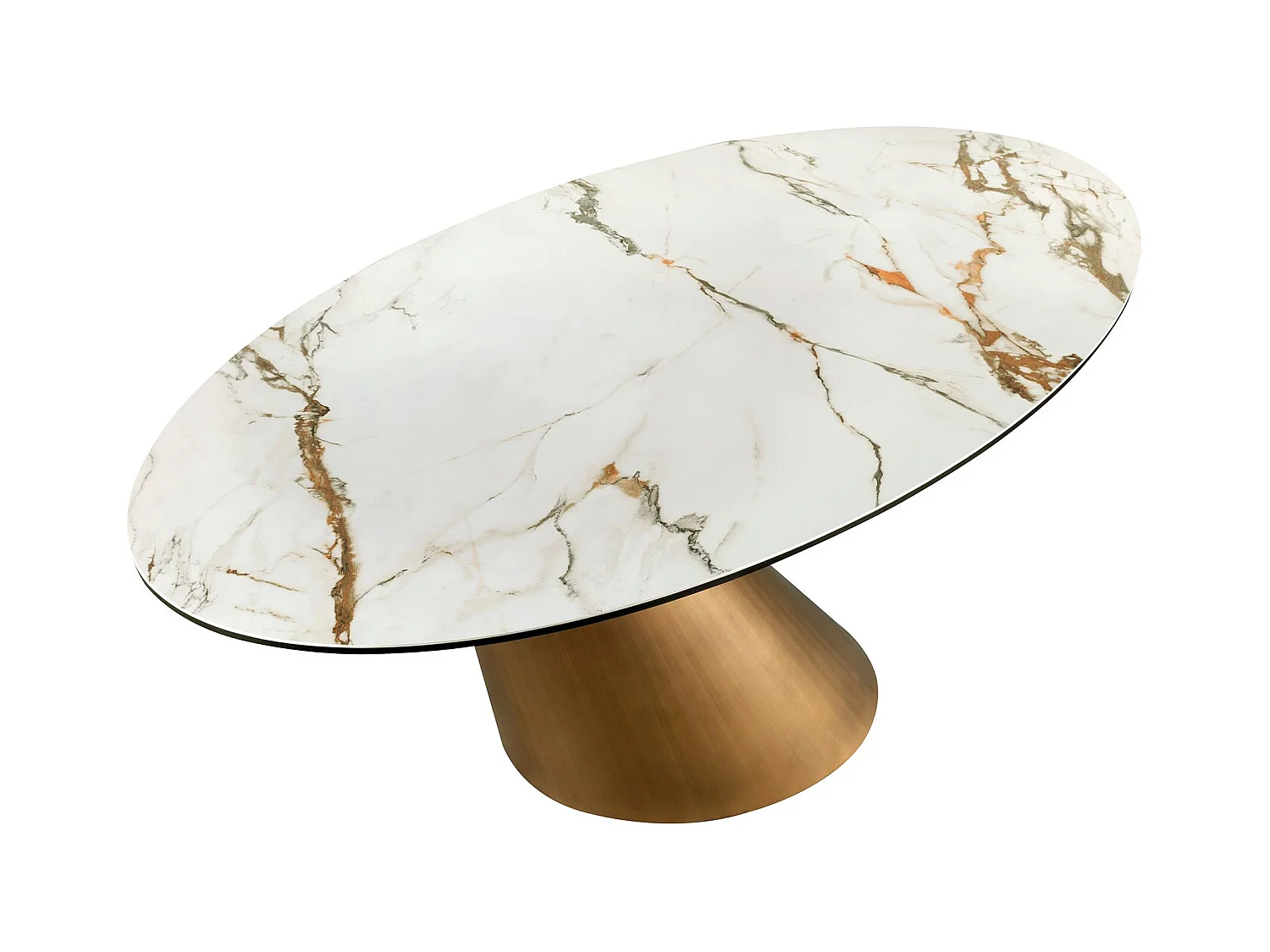 Table de salle à manger ovale en marbre de porcelaine et tonneau en acier couleur bronze 1160 ANGEL CERDA