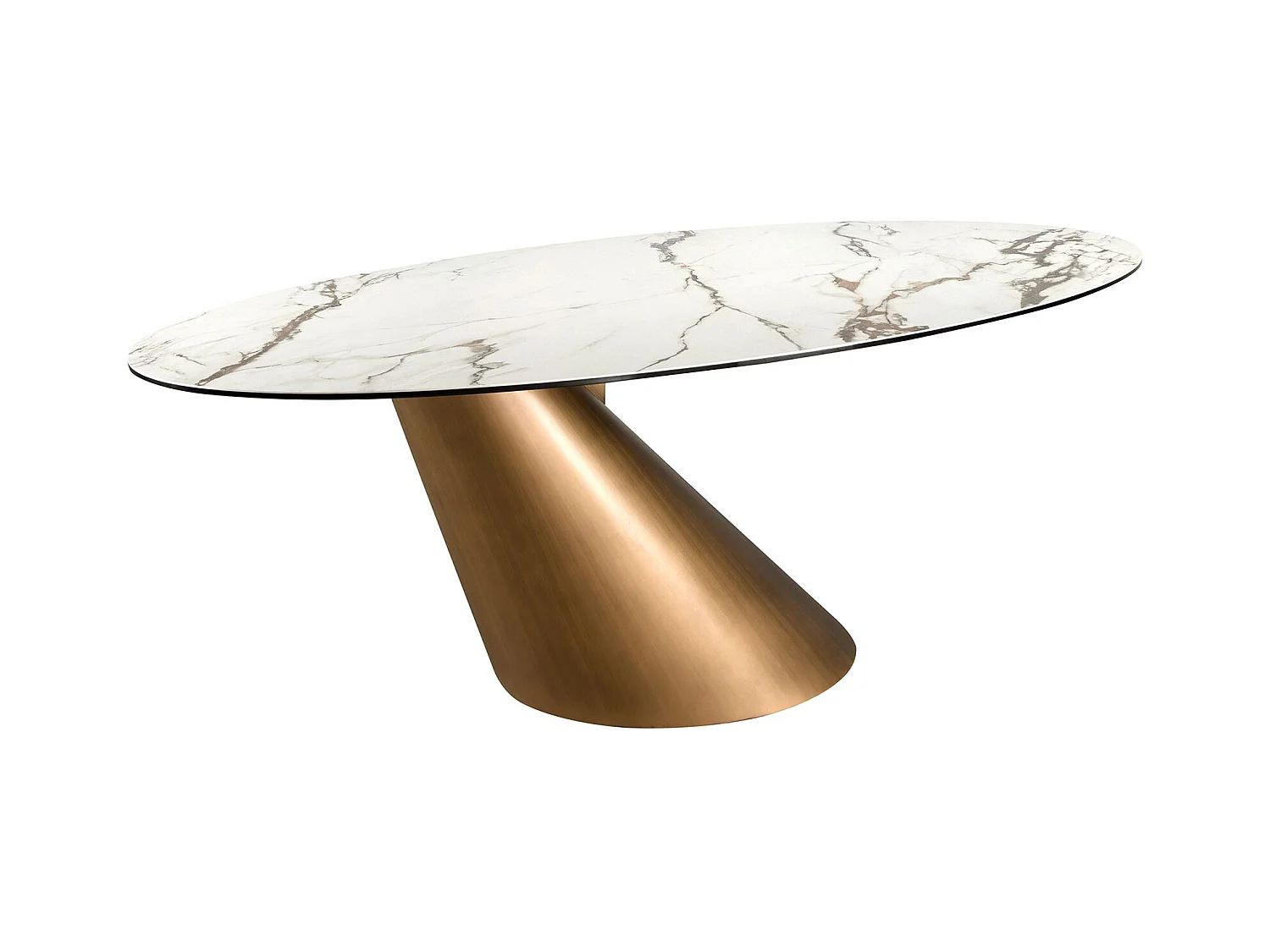 Table de salle à manger ovale en marbre de porcelaine et tonneau en acier couleur bronze 1160 ANGEL CERDA