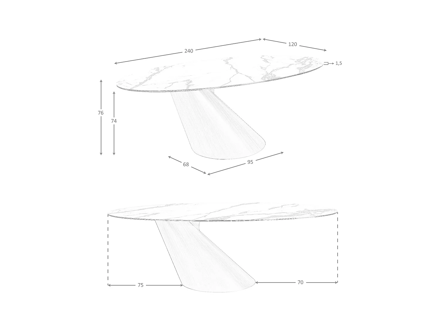 Table de salle à manger ovale en marbre de porcelaine et tonneau en acier couleur bronze 1160 ANGEL CERDA
