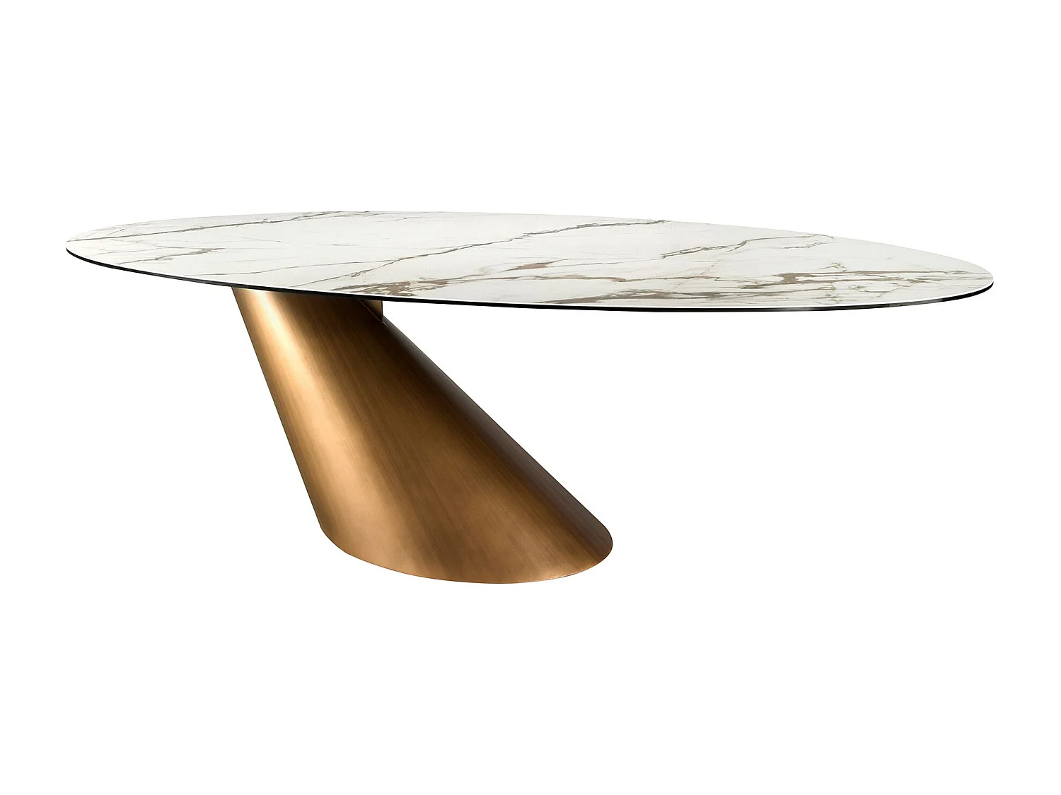 Table de salle à manger ovale en marbre de porcelaine et tonneau en acier couleur bronze 1160 ANGEL CERDA