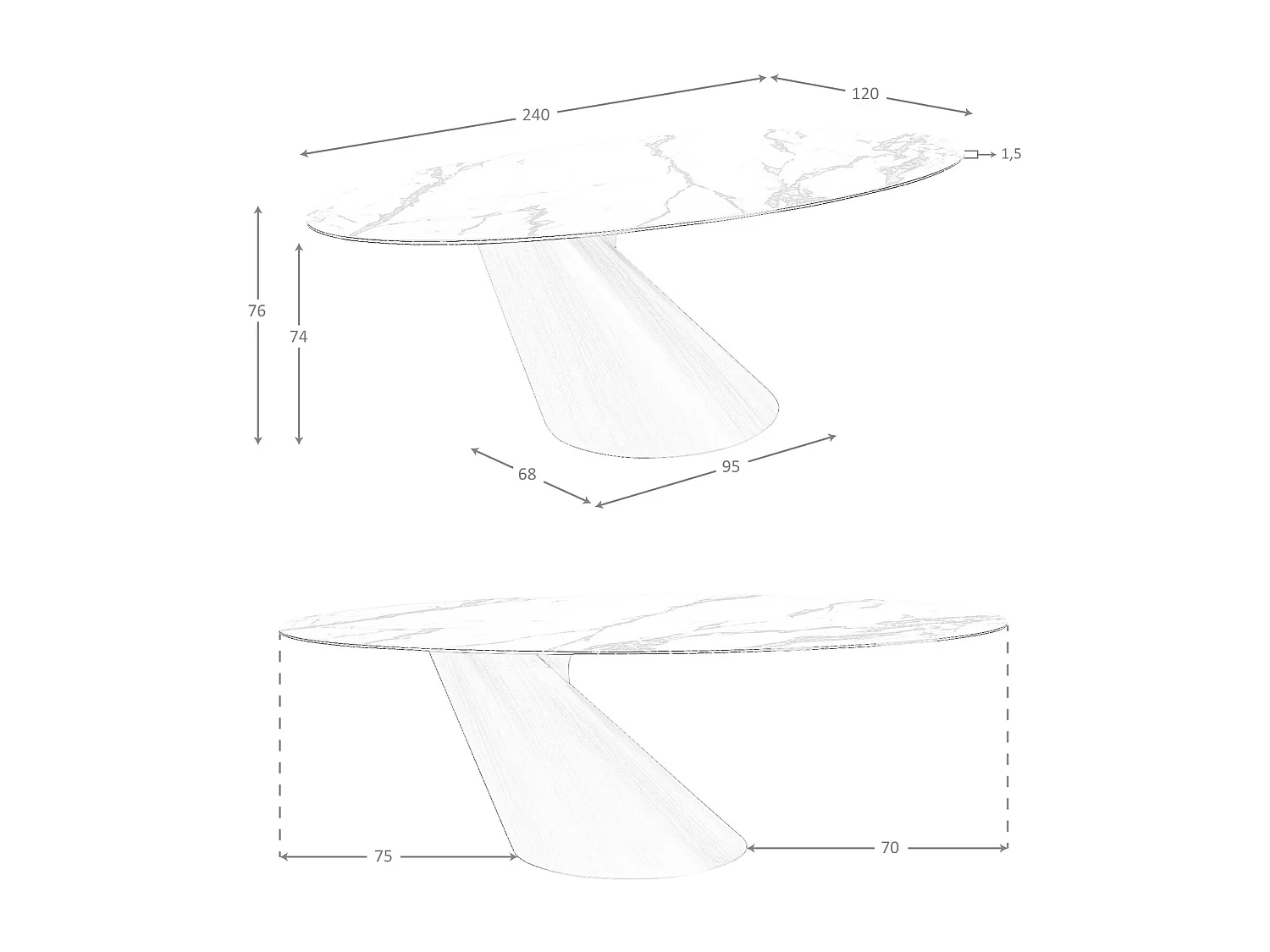 Table de salle à manger ovale en marbre de porcelaine et tonneau en acier couleur bronze 1160 ANGEL CERDA
