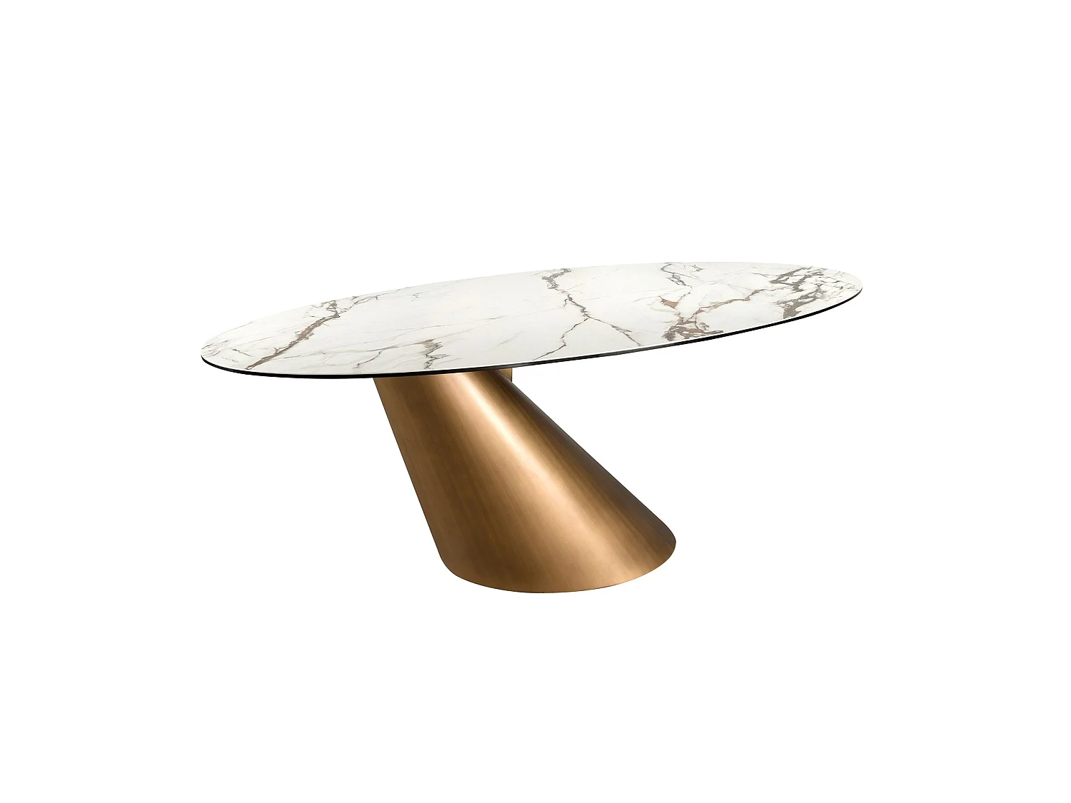 Tavolo da pranzo ovale con marmo porcellanato e fusto in acciaio color bronzo 1160 ANGEL CERDA