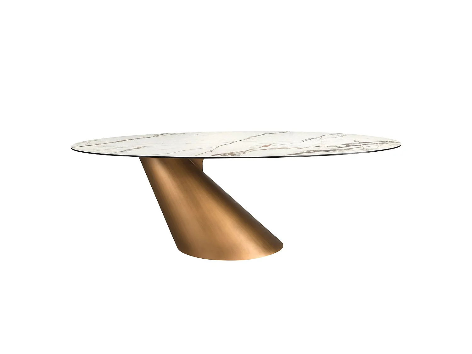 Tavolo da pranzo ovale con marmo porcellanato e fusto in acciaio color bronzo 1160 ANGEL CERDA