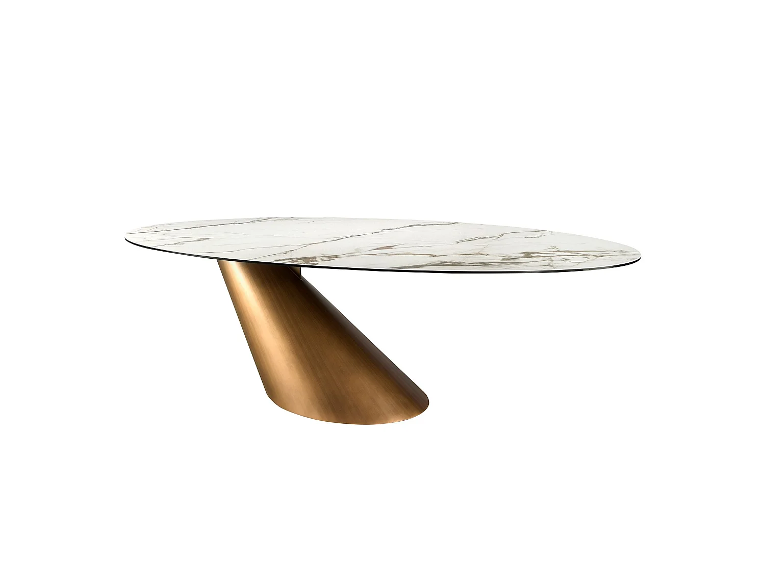 Tavolo da pranzo ovale con marmo porcellanato e fusto in acciaio color bronzo 1160 ANGEL CERDA