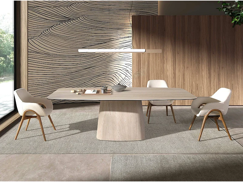 Mesa de jantar oval de barril em mármore porcelânico 1171 ANGEL CERDA