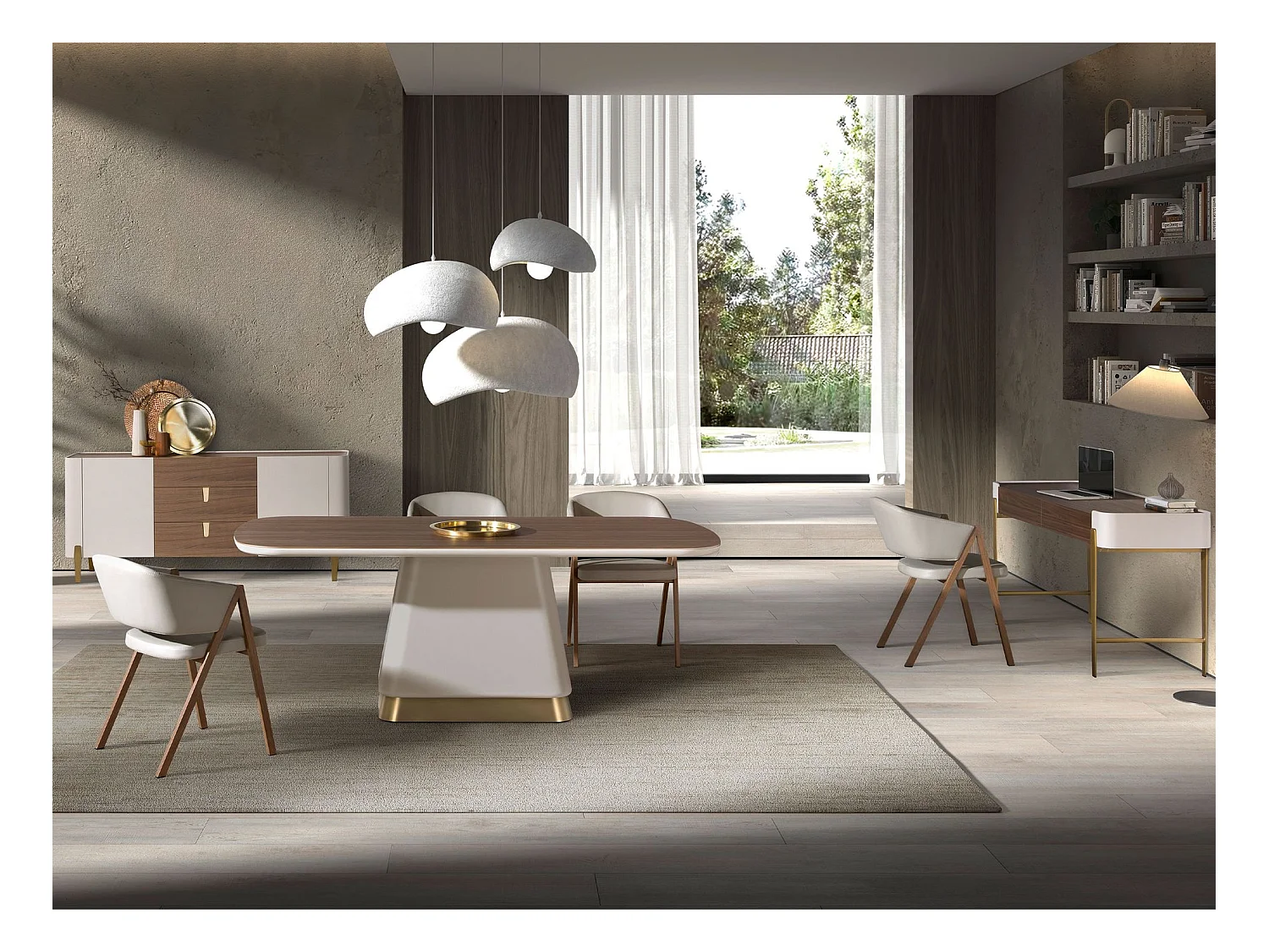 Table de salle à manger rectangulaire en noyer et bois beige 1166 ANGEL CERDA