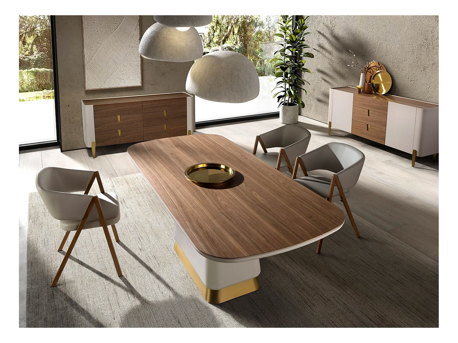 Table de salle à manger rectangulaire en noyer et bois beige 1166 ANGEL CERDA