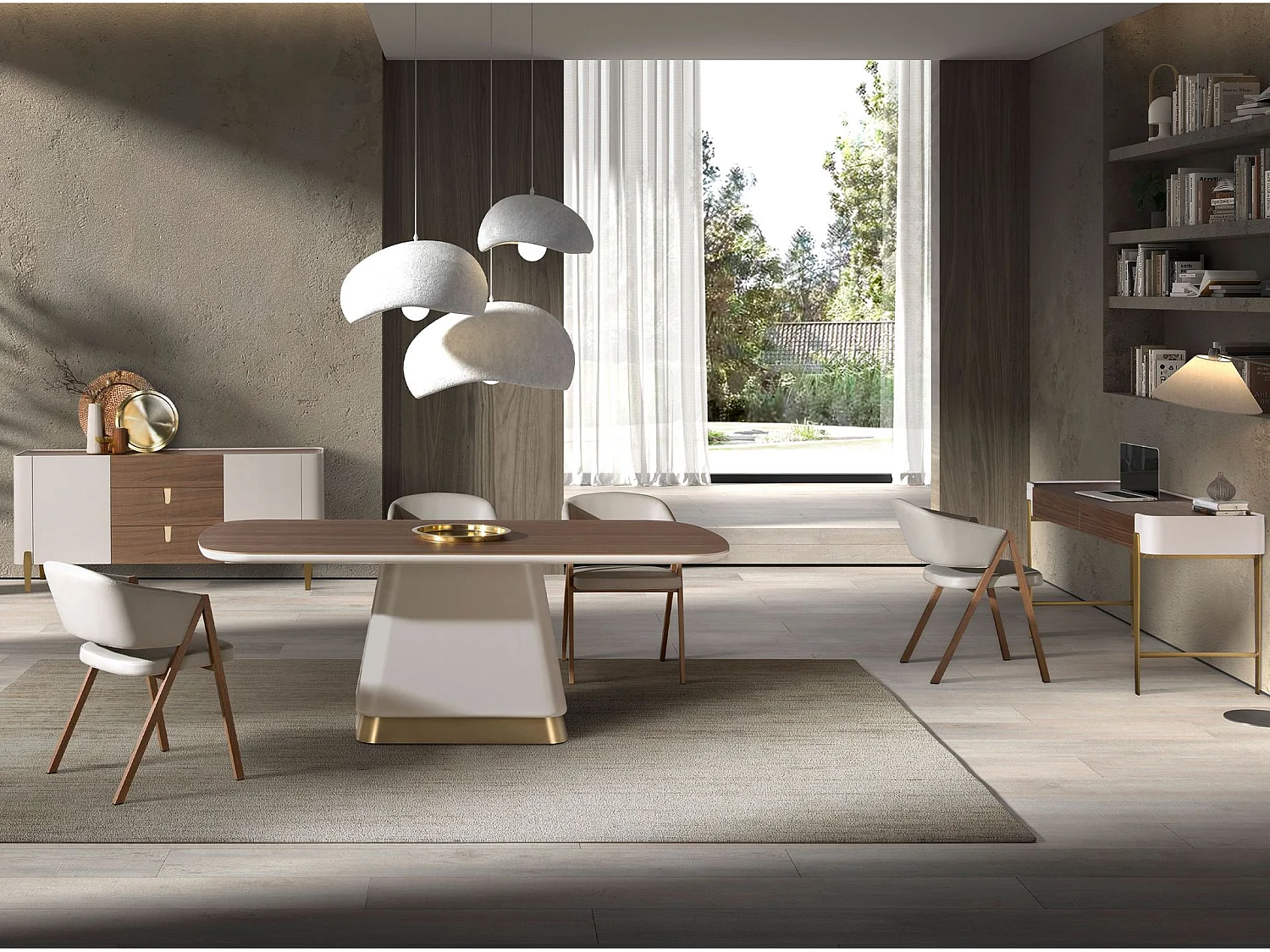 Rechthoekige eettafel in walnoot en beige hout 1166 ANGEL CERDA