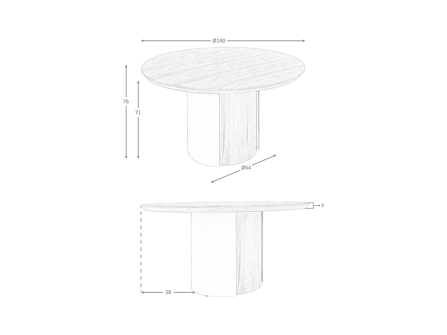 Table de salle à manger ronde en noyer et acier sable métallique 1163 ANGEL CERDA
