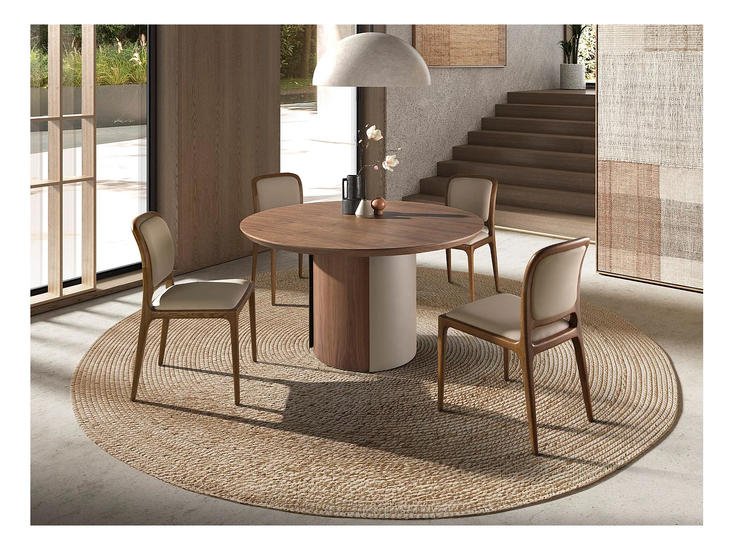 Runder Esstisch Nussbaum und Stahl metallic sand 1163 ANGEL CERDA