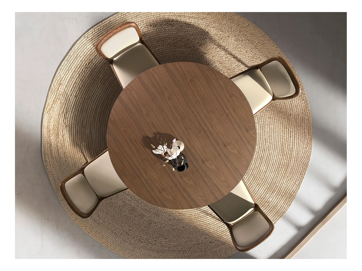 Runder Esstisch Nussbaum und Stahl metallic sand 1163 ANGEL CERDA