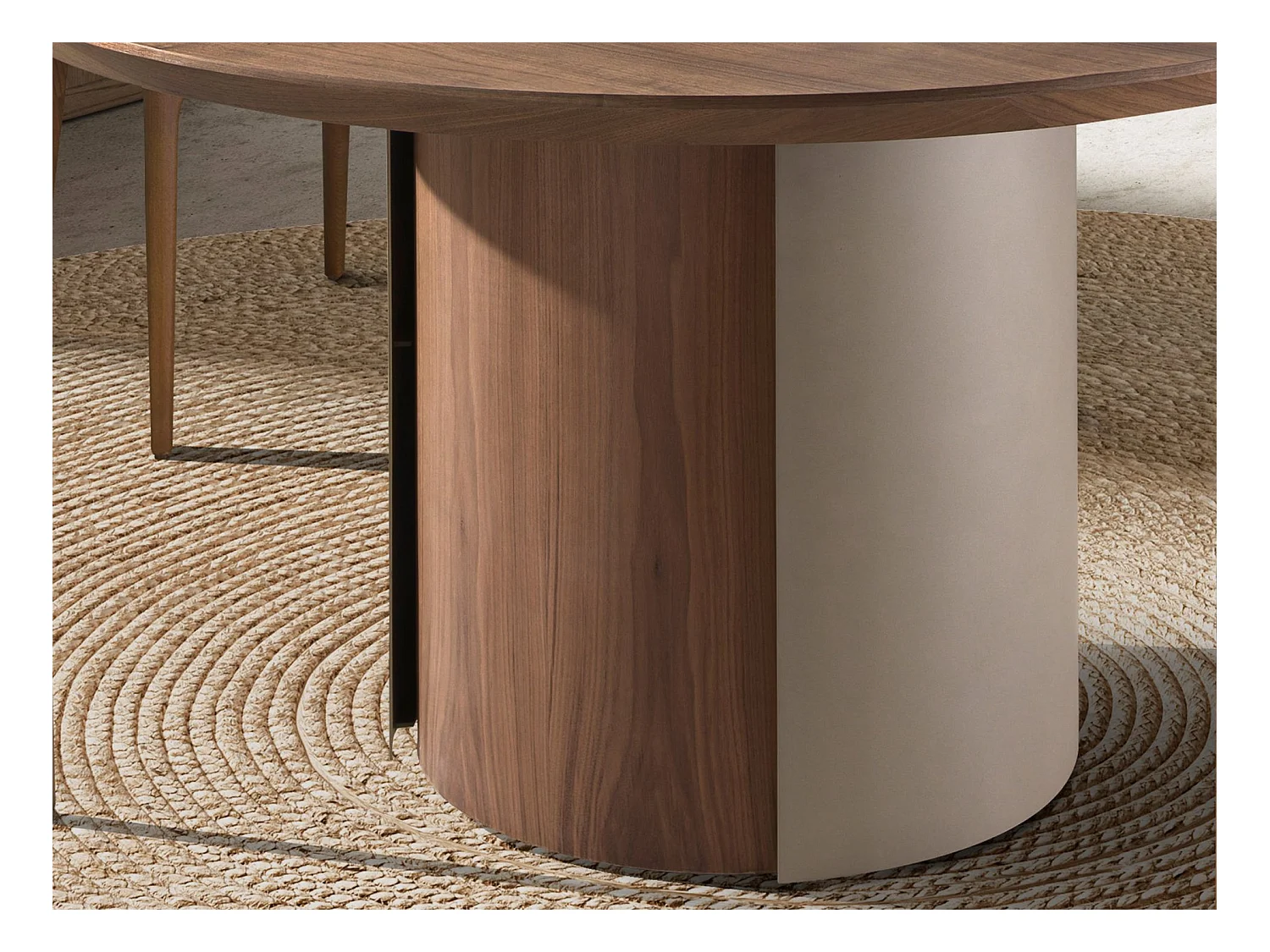 Runder Esstisch Nussbaum und Stahl metallic sand 1163 ANGEL CERDA