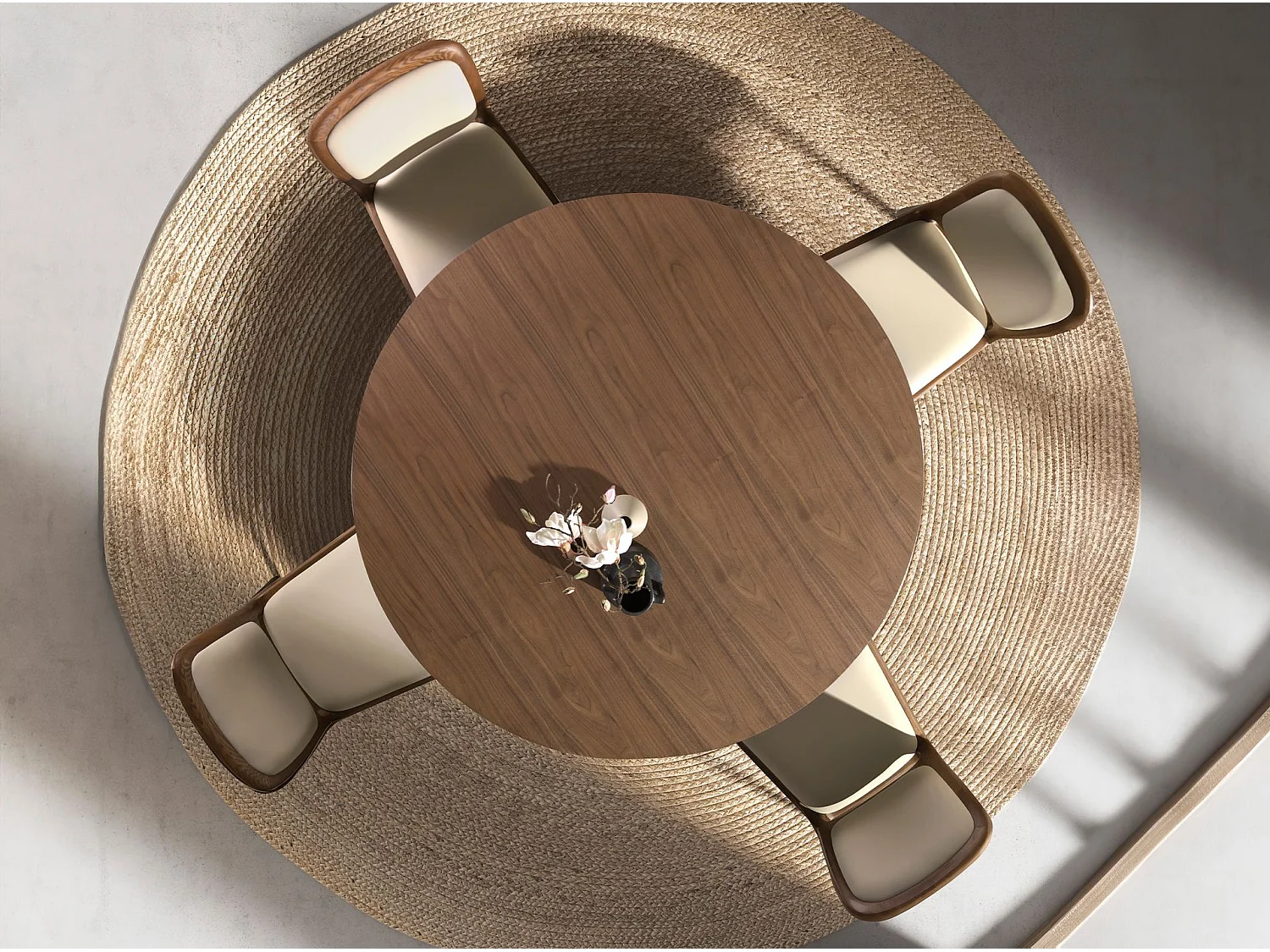 Table de salle à manger ronde en noyer et acier sable métallique 1163 ANGEL CERDA