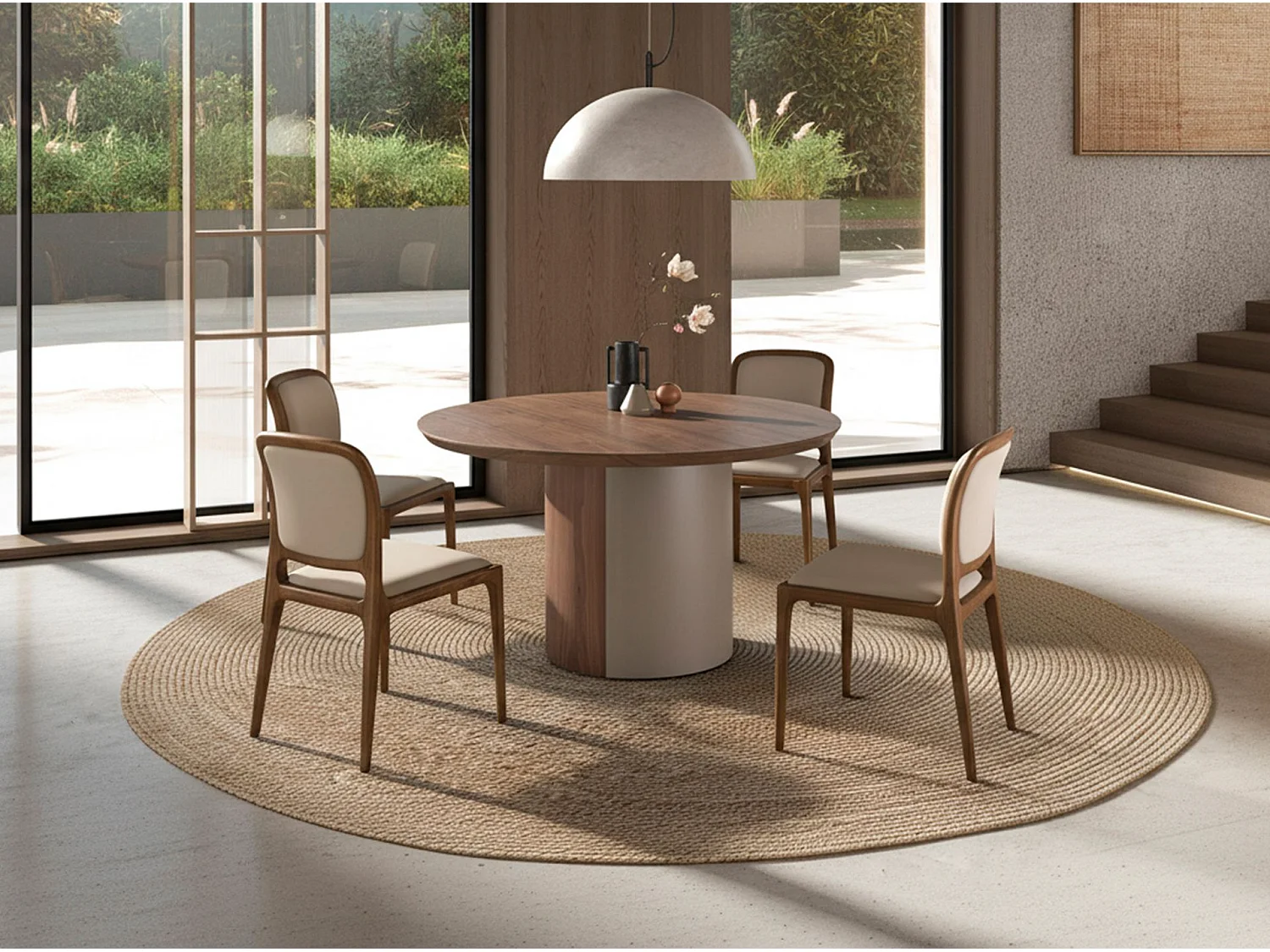 Runder Esstisch Nussbaum und Stahl metallic sand 1163 ANGEL CERDA